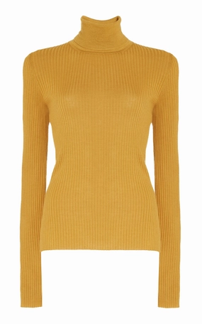 WaterRepellent Finish Peppe Knit Turtleneck in Golden Birch Cashmere Silk