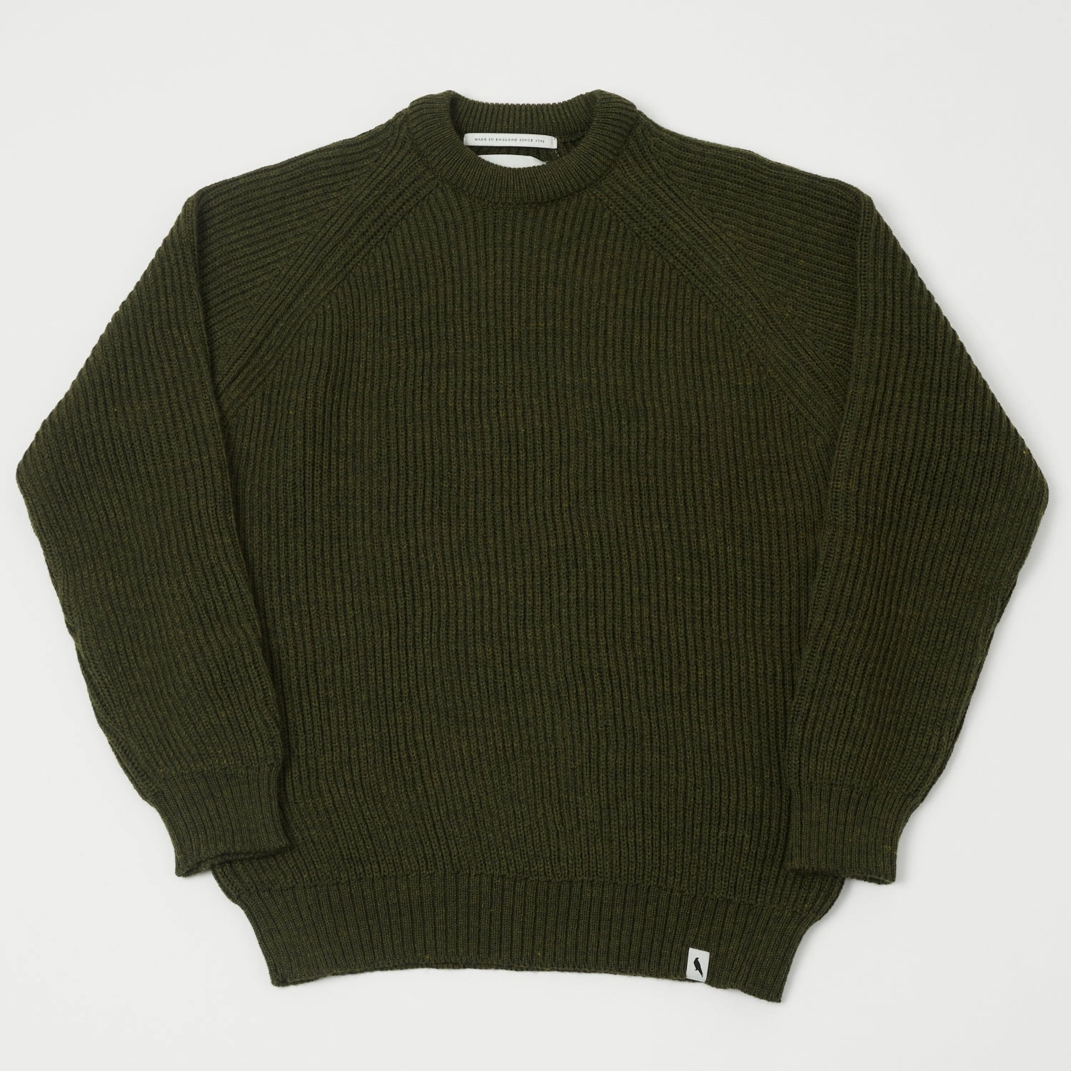 Zero Waste Knitting TearResistant Fabric Peregrine Ford Crew Neck Jumper - Olive