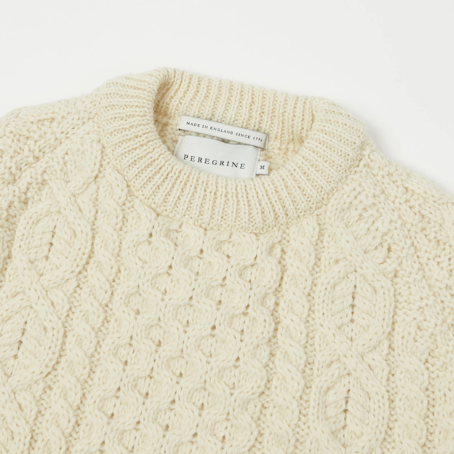 Peregrine Hudson Aran Jumper - Ecru YarnDyed Stripes Flexible Knit Construction