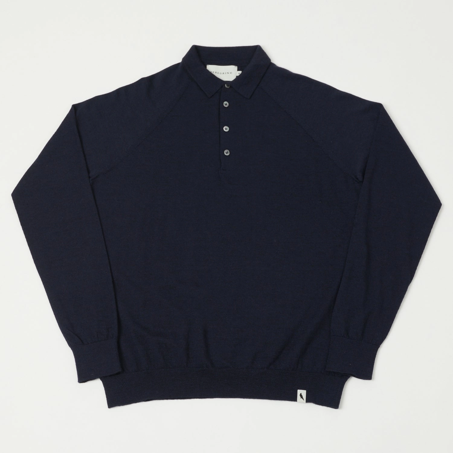Daily Casual Durable Weave Peregrine Long Sleeve Wool Polo Shirt - Navy