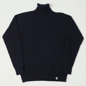 Fall Wardrobe Just Right Peregrine Makers Stitch Polo Neck Jumper - Navy
