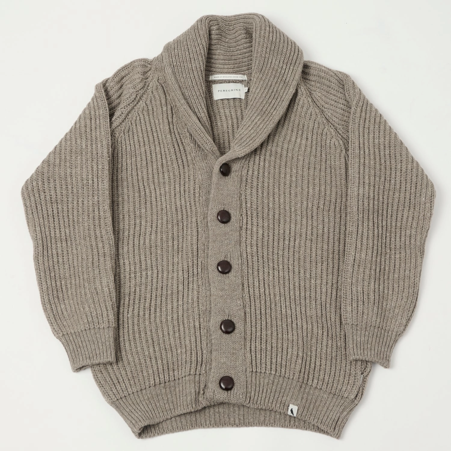 Peregrine Wilkinson Shawl Collar Cardigan - Oak Compression Fit Technology Recycled Polyester Thread
