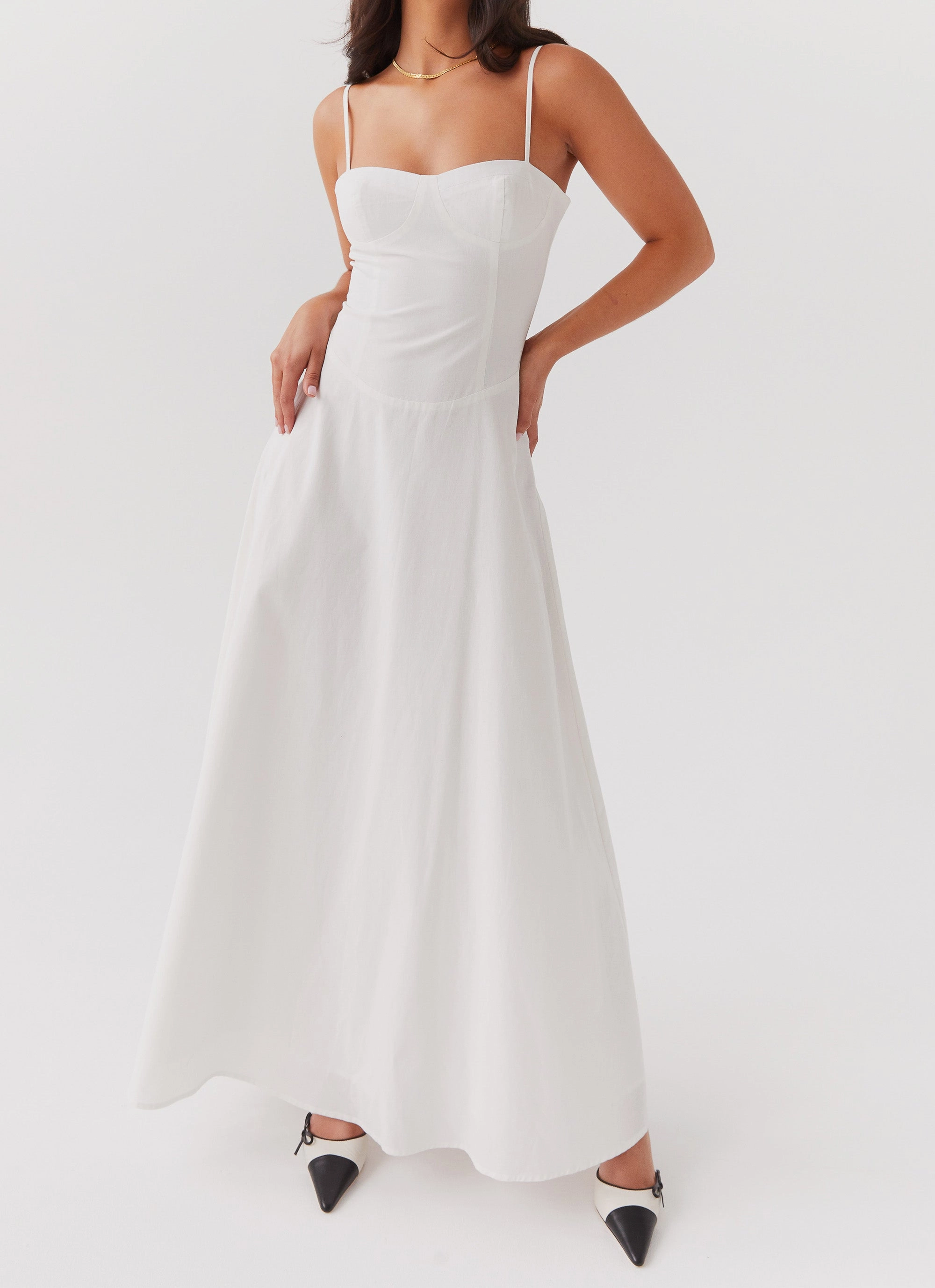 Angelina Linen Maxi Dress - White Perfectly Fitted Light Cloud