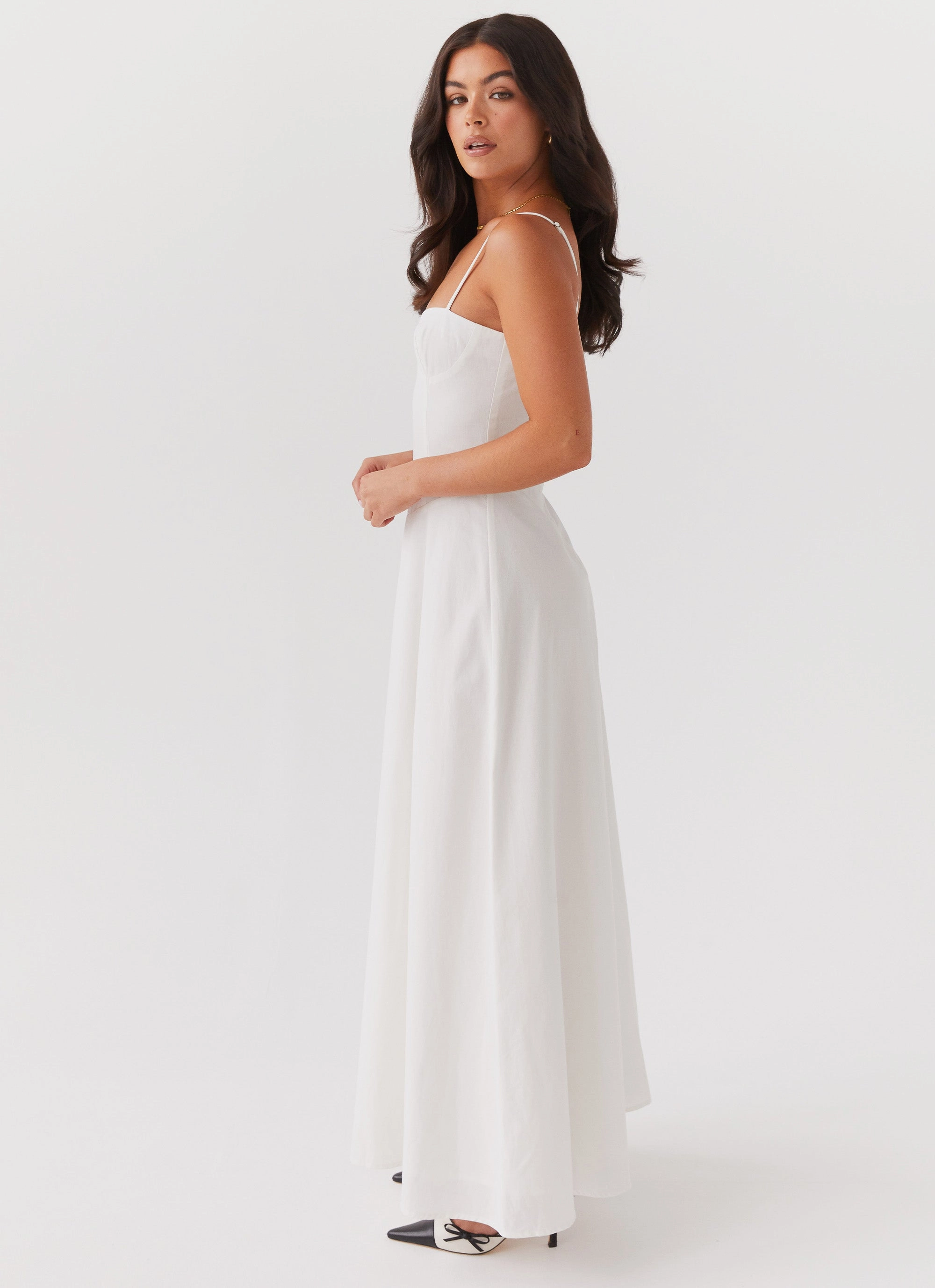 Angelina Linen Maxi Dress - White Lightweight Fabric Casual maxi dress