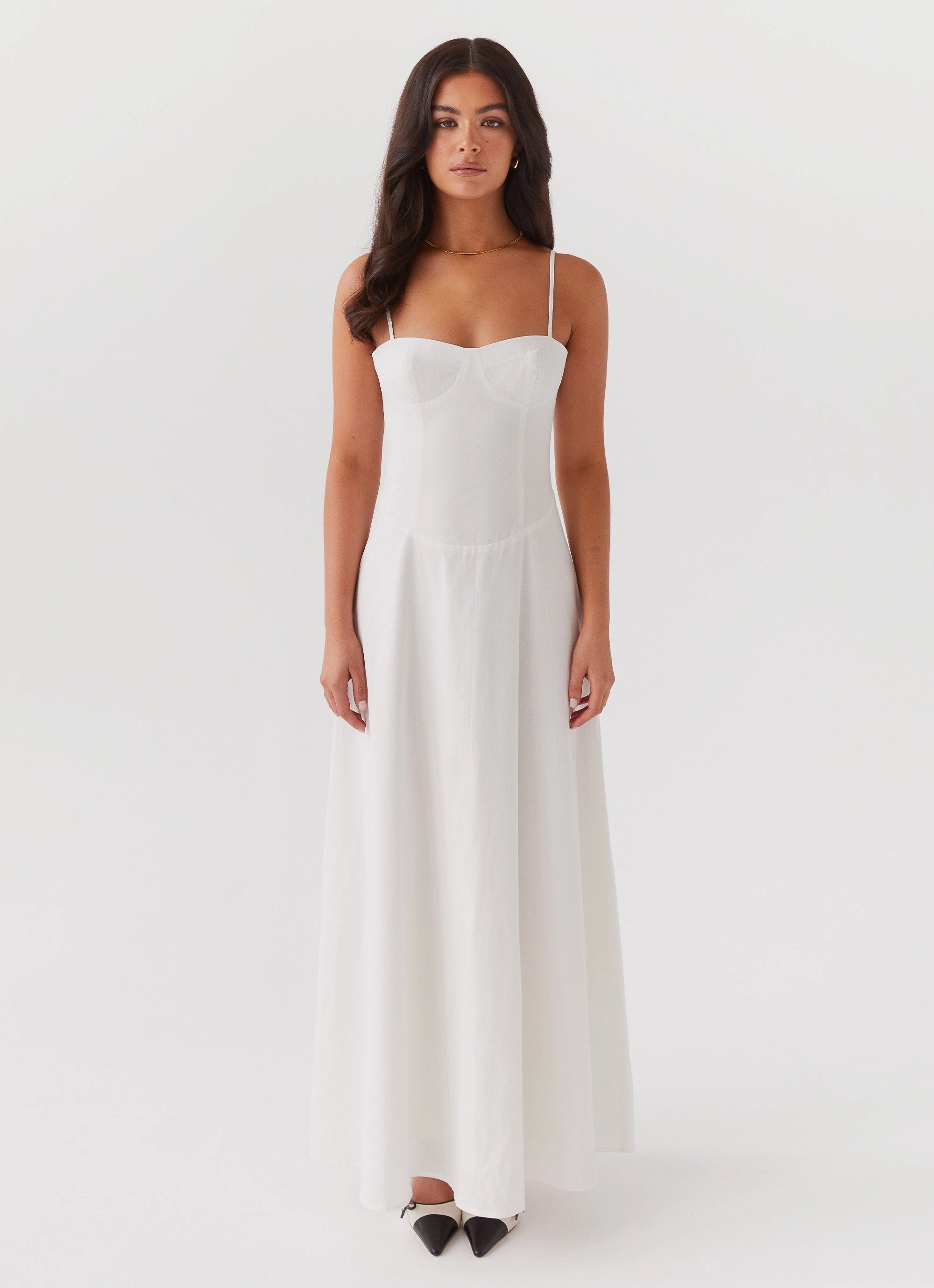 Angelina Linen Maxi Dress - White Light Motion Sophisticated and Relaxed