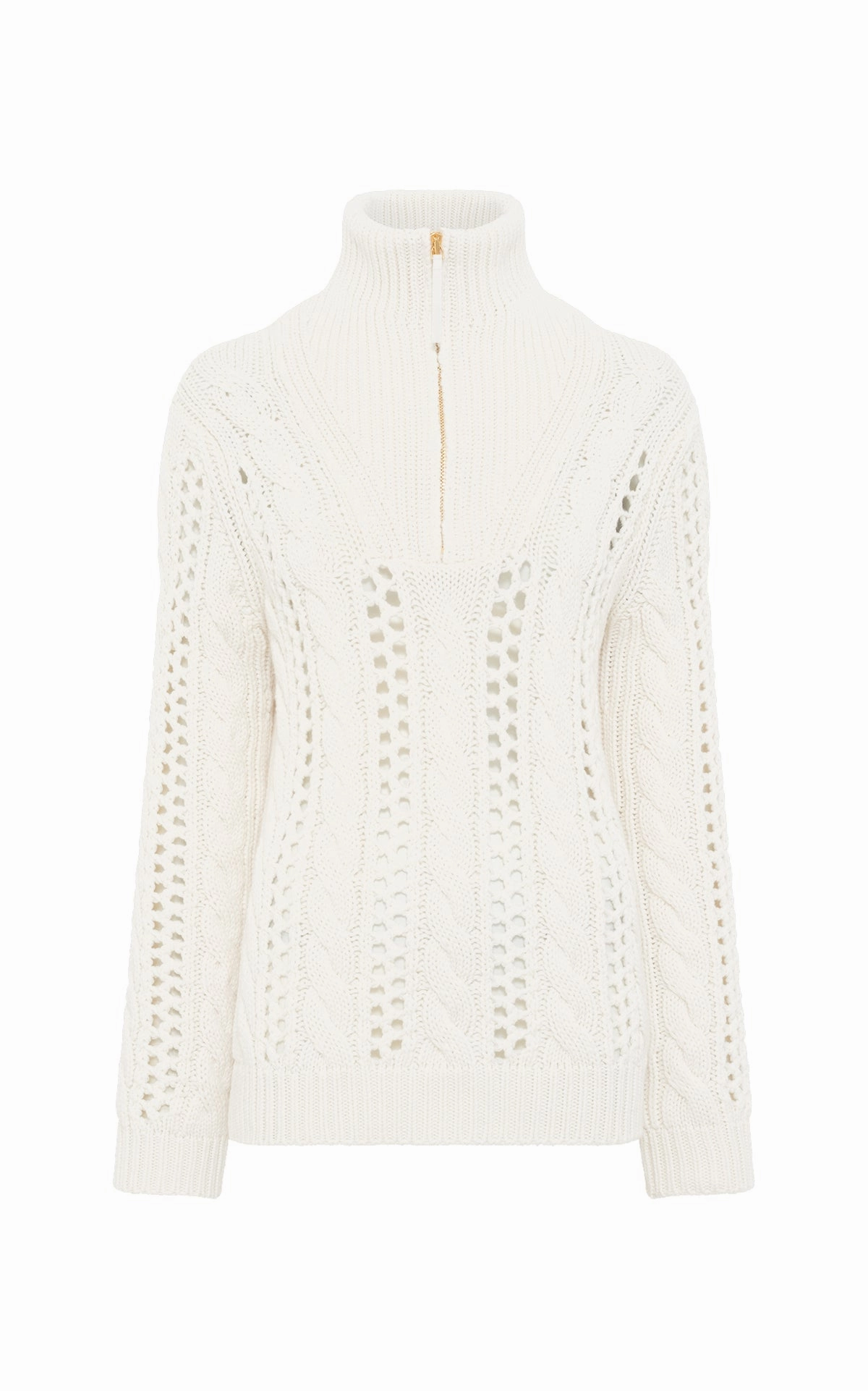 Idris Knit Mock Funnel Neck in Ivory Cashmere Circular Knit Design