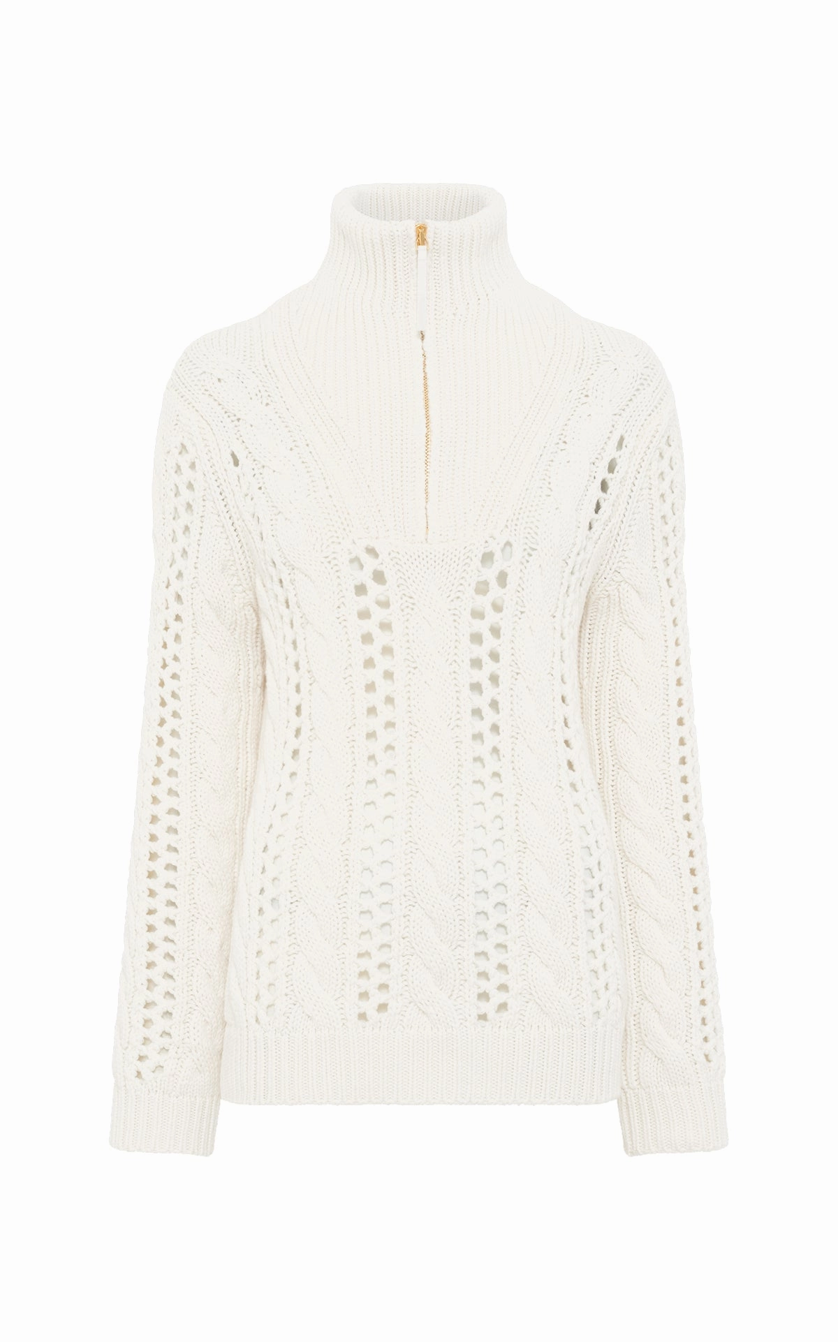Organic Cotton Quick drying material Idris Knit Mock Funnel Neck in Ivory Cashmere