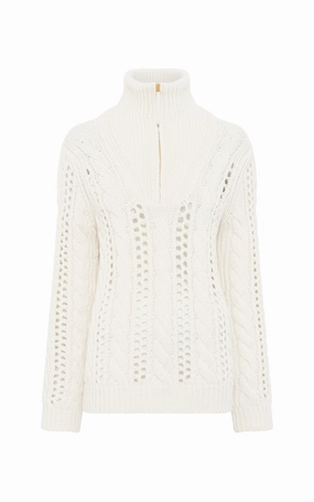 Idris Knit Mock Funnel Neck in Ivory Cashmere Skin Friendly Stitch