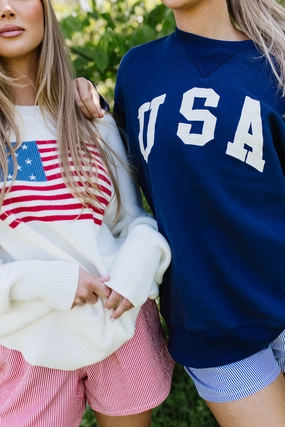 USA 100% Cotton Terry Pullover in Navy *Final-Sale* Comfy Essentials