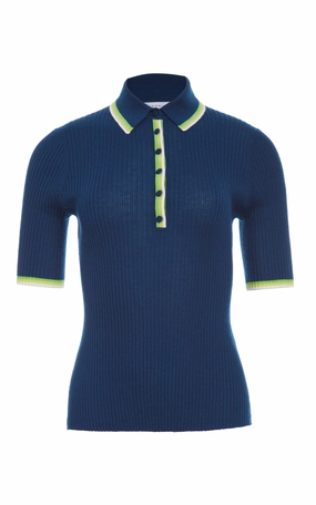 Bold Simplicity Perro Knit Polo in Washed Denim Cashmere Silk