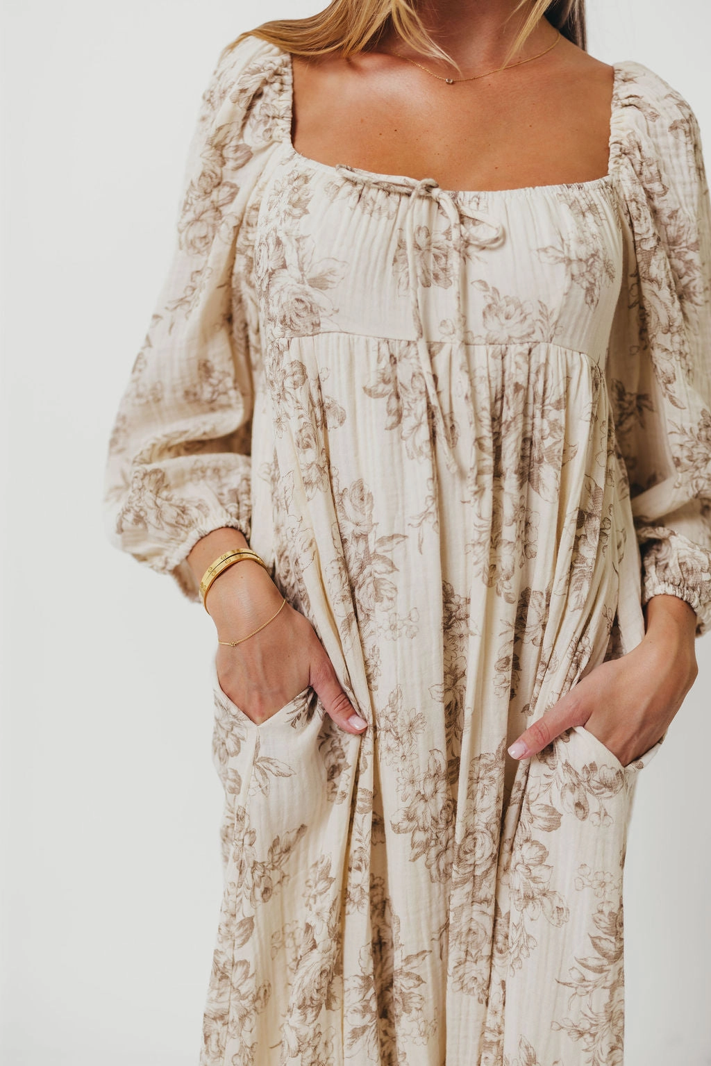 Peyton 100% Cotton Maxi Dress in Brown Floral - Bump Friendly Cozy Drape