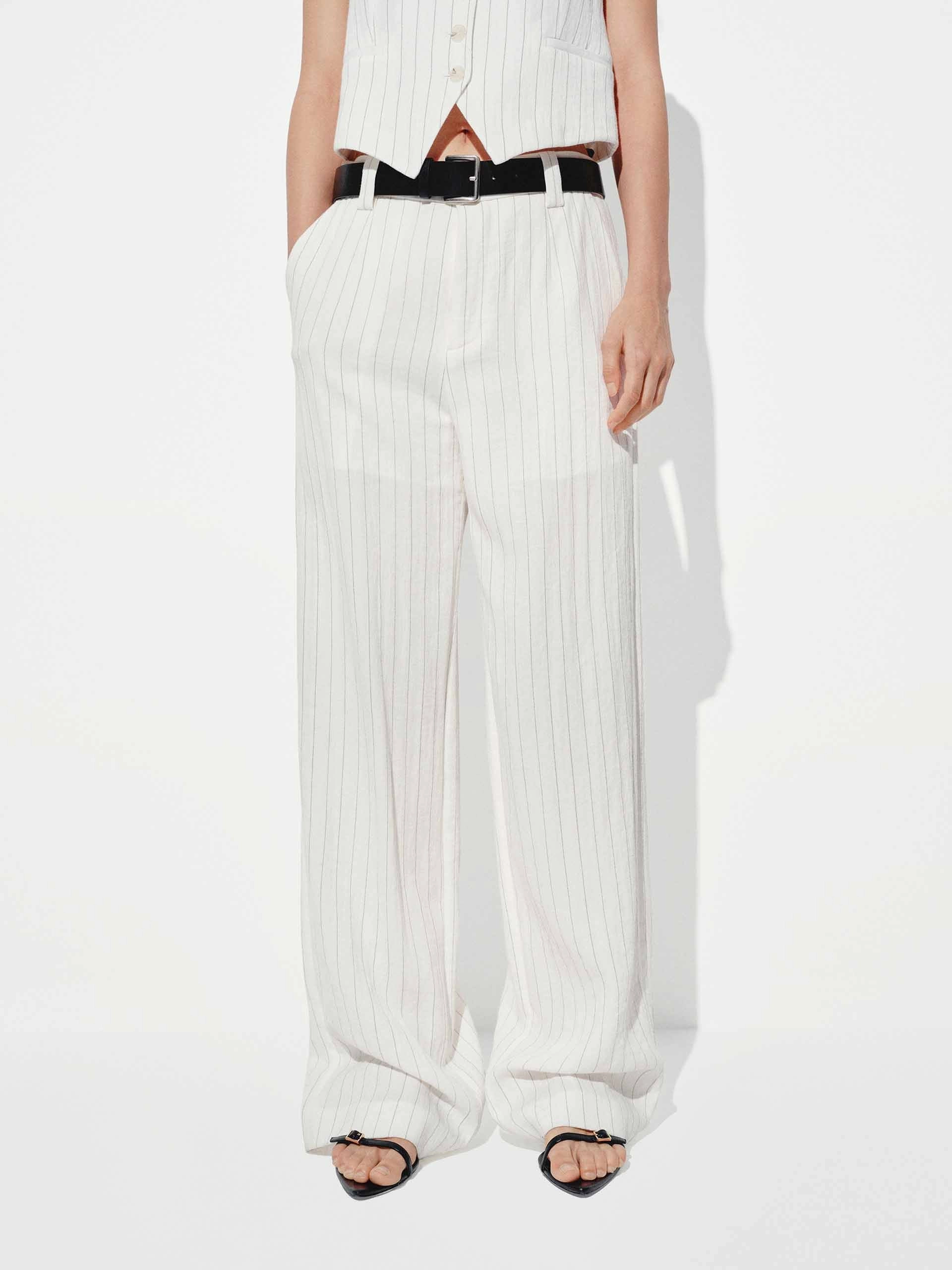 Pinstripe Straight Trousers BreathableLining Casual Must-Have