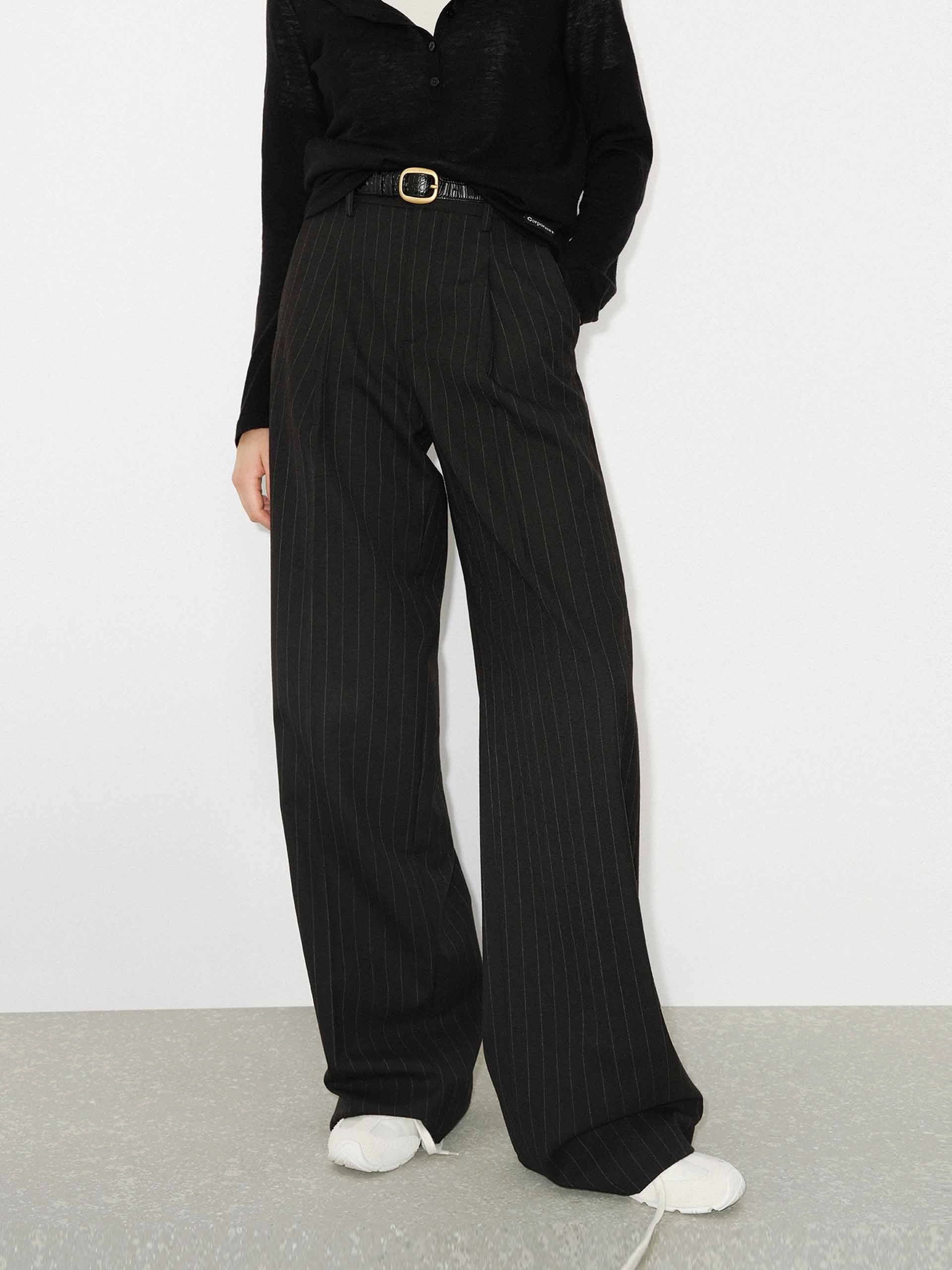 Pinstriped Wool Pants Reflective Trim Options