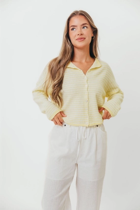 Trendy Winter Warm Wear Piper Mini Stripes Cardigan in Butter