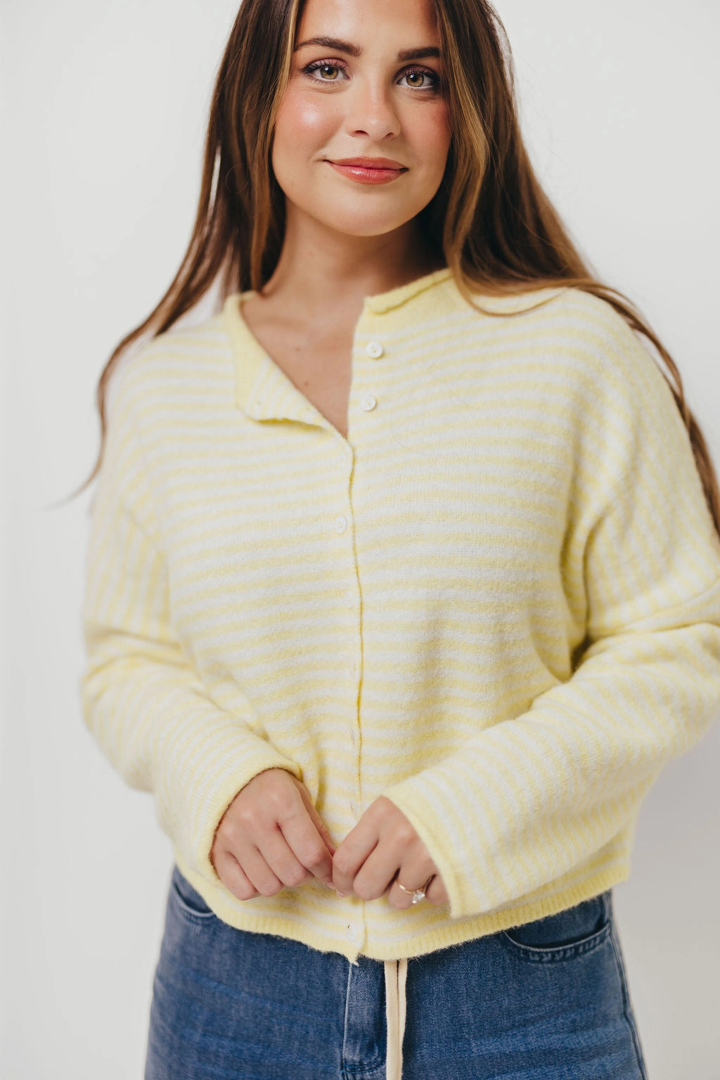 Anti Static Treatment Chilly Comfort Piper Mini Stripes Cardigan in Butter