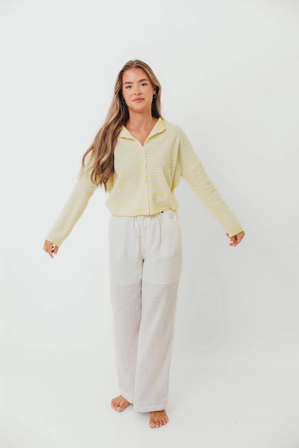 Layered Must-Have Piper Mini Stripes Cardigan in Butter