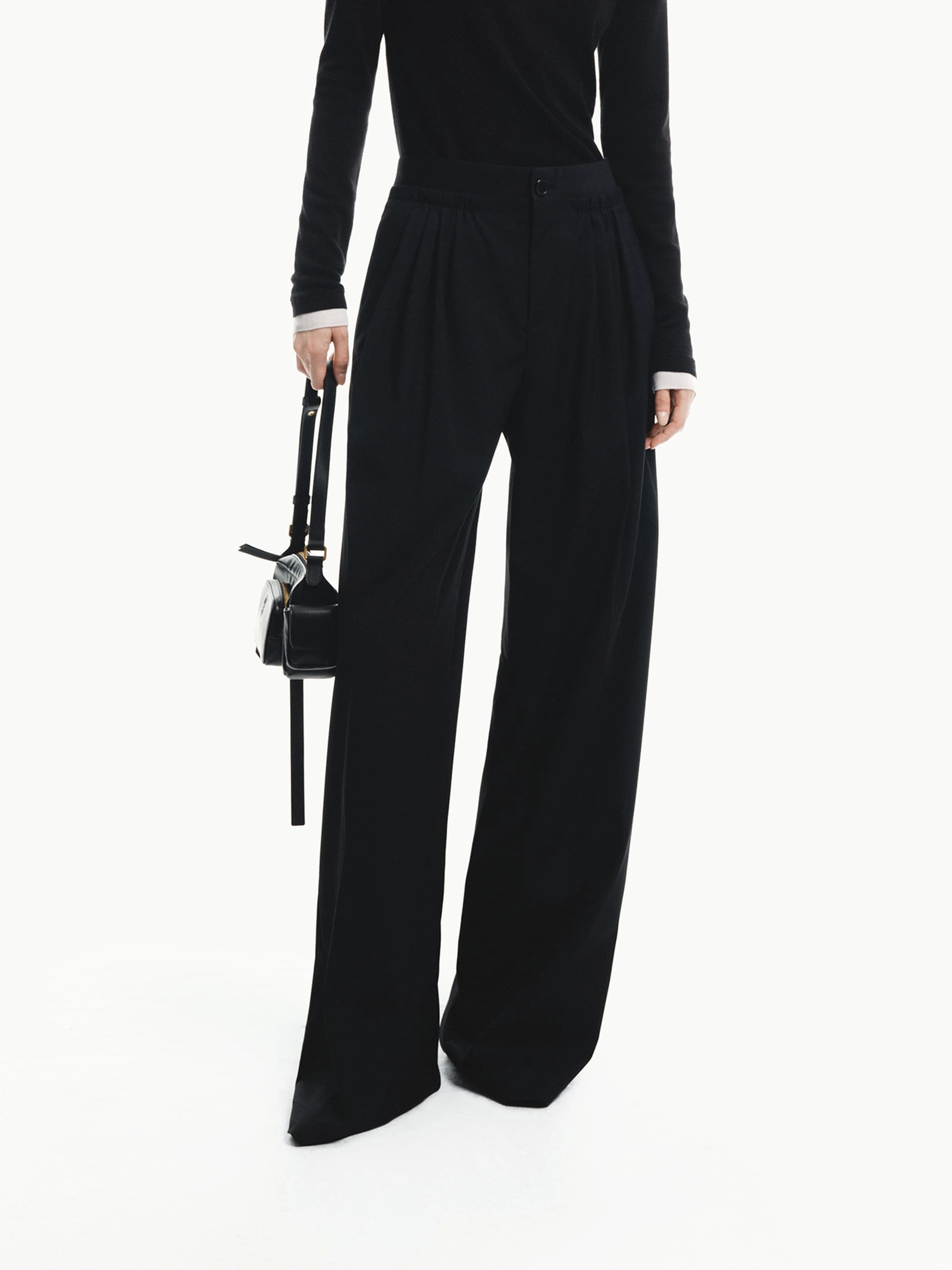 Pleated Wide Leg Pants Quick-Dry Fabric