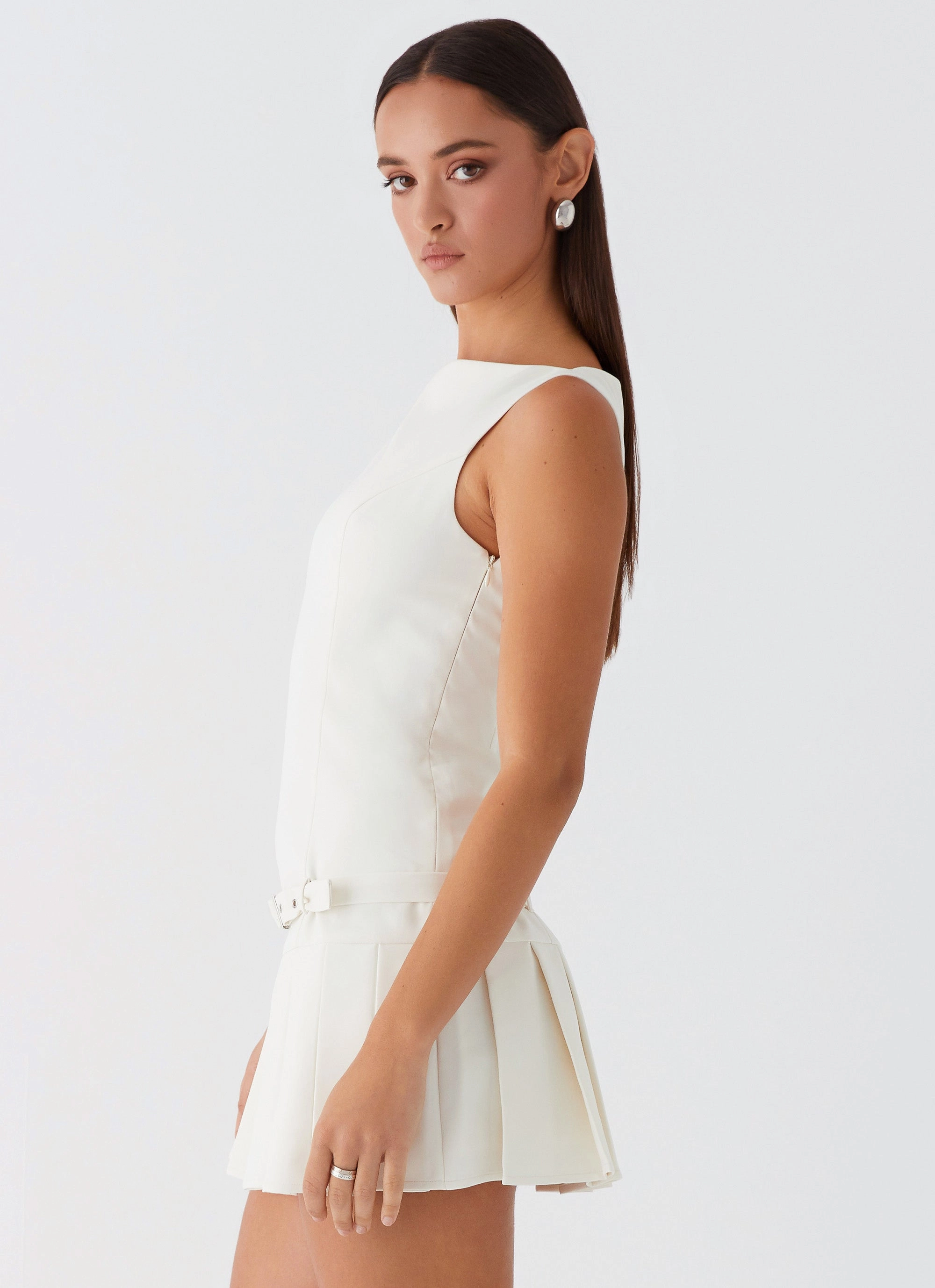 No More Excuses Belt Mini Dress - Ivory Trendy Fit Fine Texture
