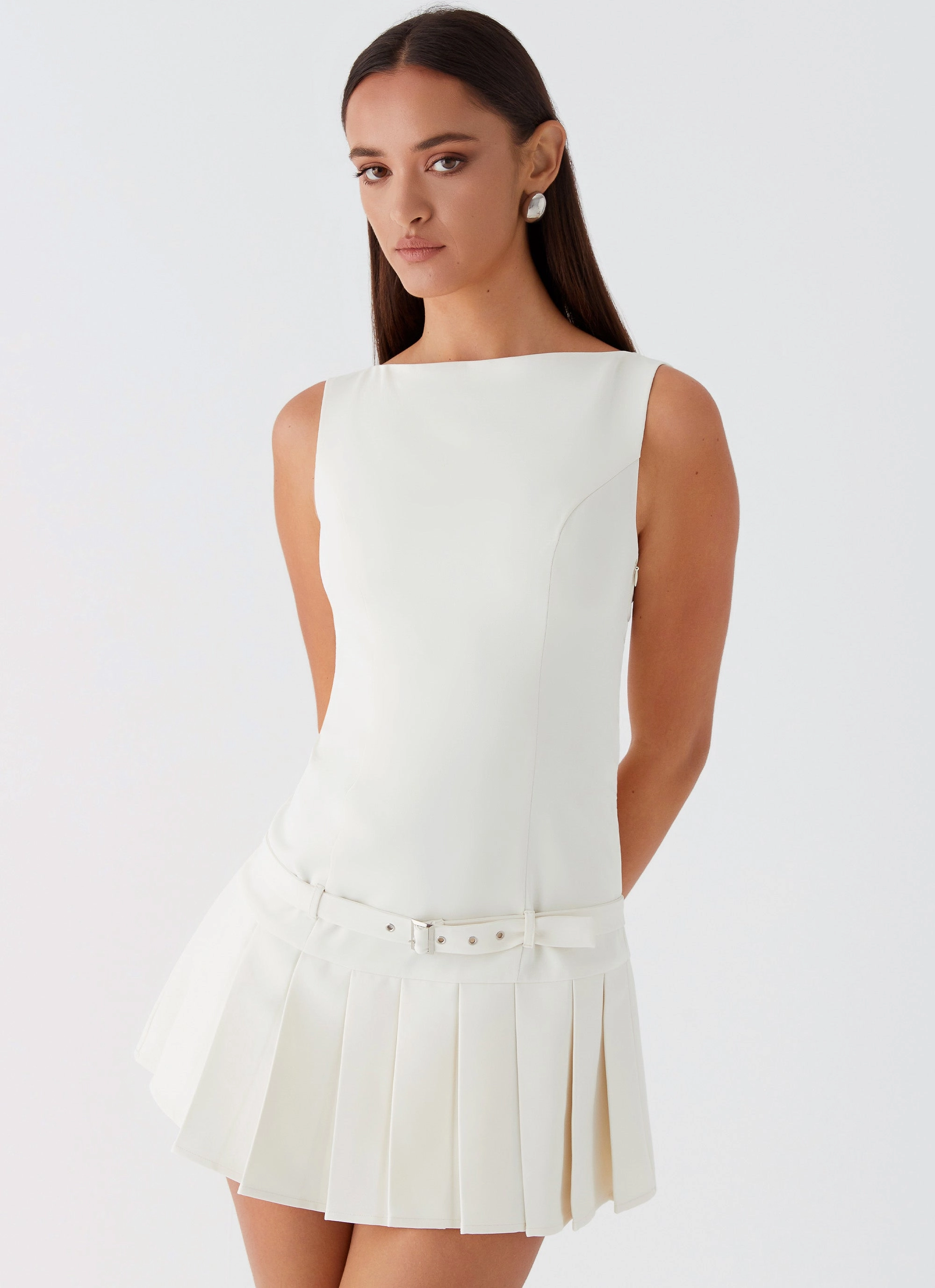 No More Excuses Belt Mini Dress - Ivory Trend Texture
