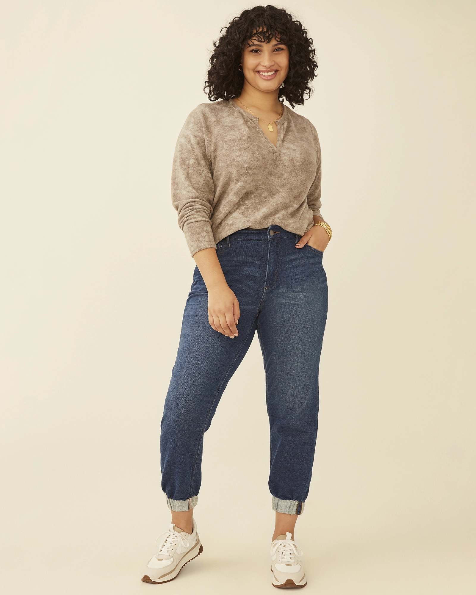 Artist Vibe Premium Plus Size Theodora French Terry Denim Pant | Medium Wash