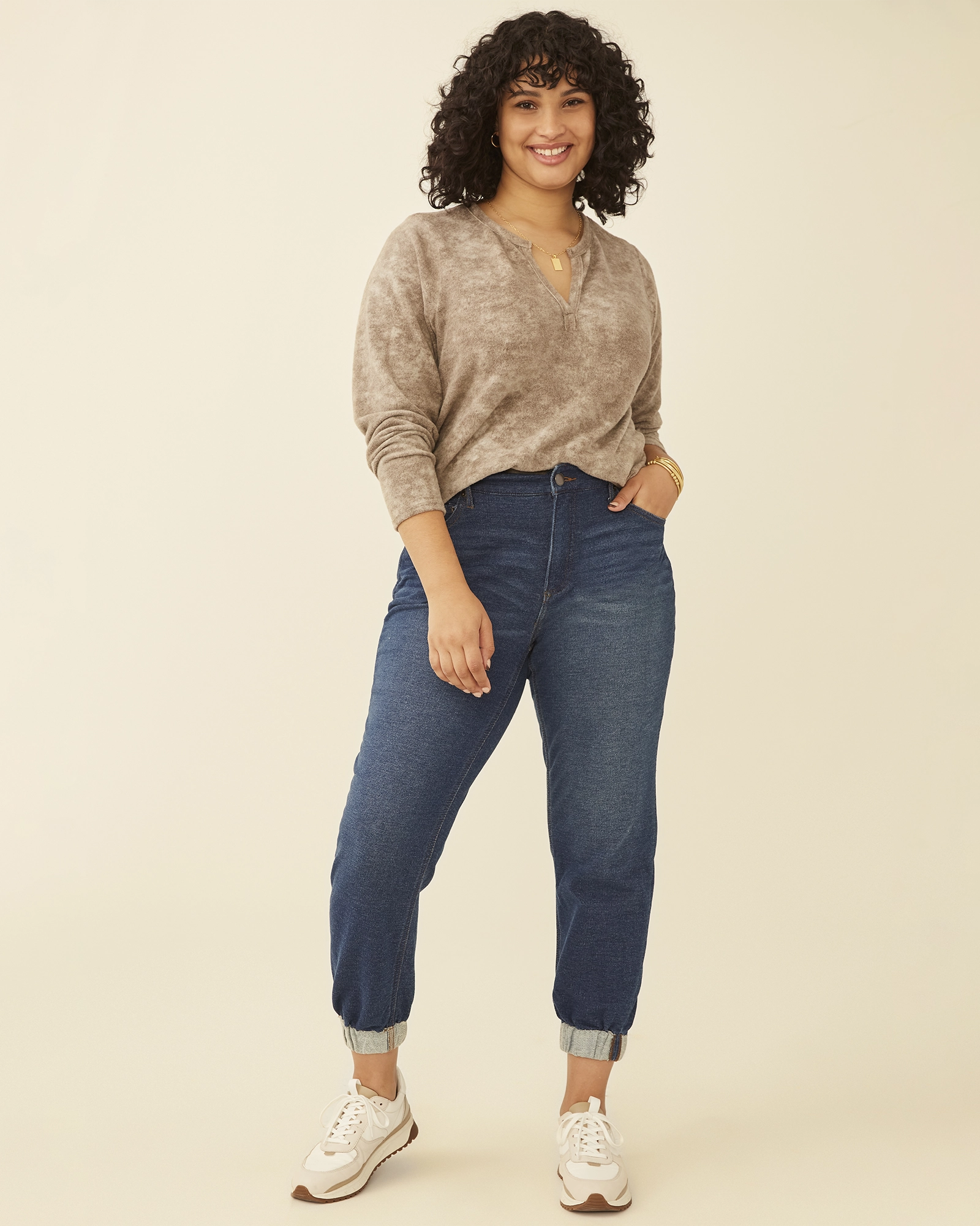 Plus Size Theodora French Terry Denim Pant | Medium Wash Clean Base