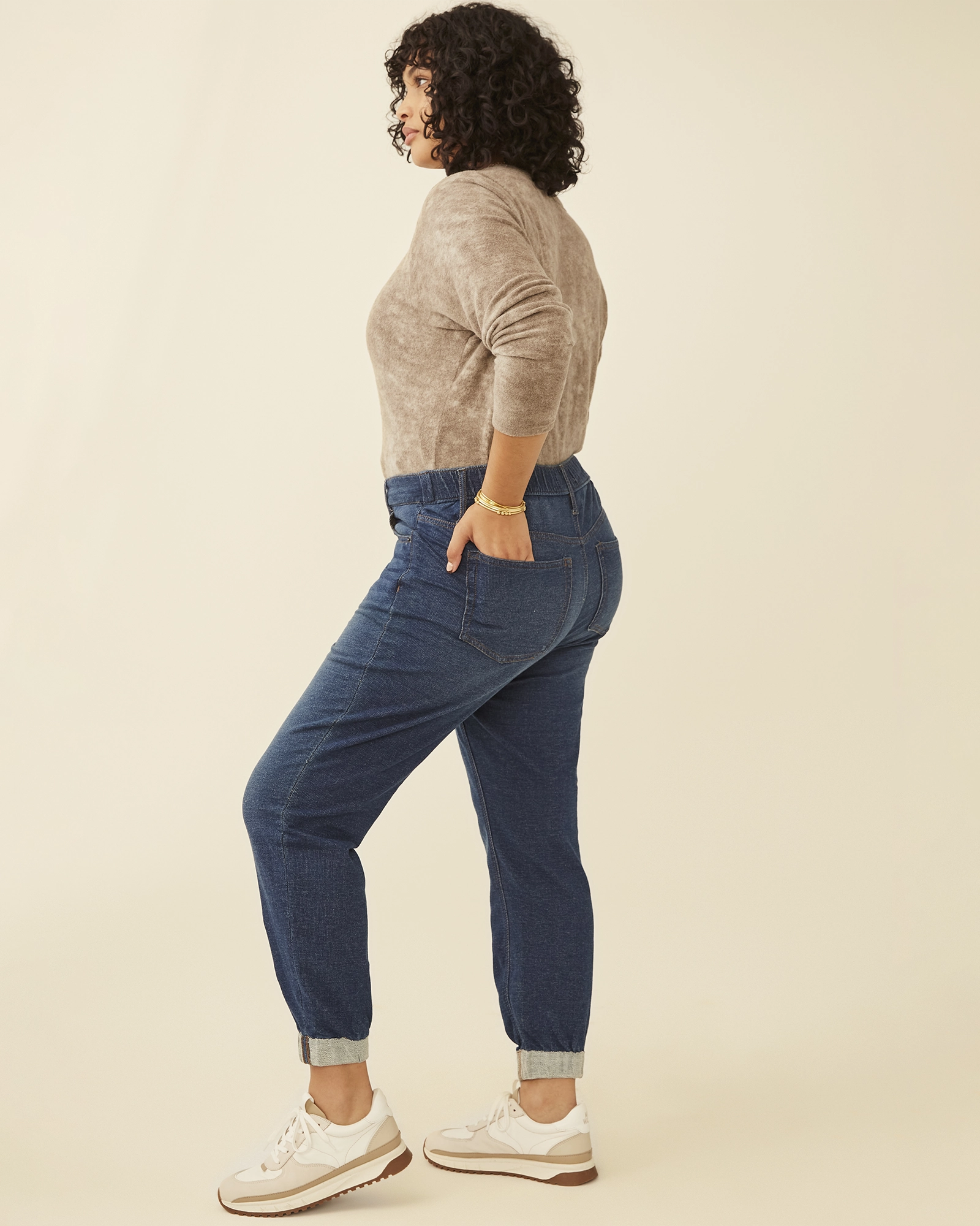 Plus Size Theodora French Terry Denim Pant | Medium Wash Natural Look