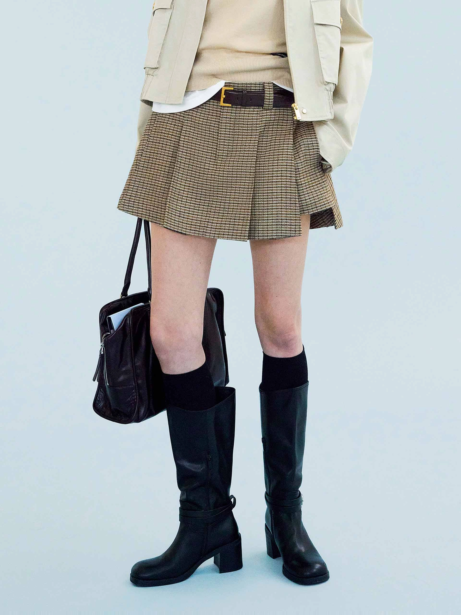 Linen Blend Pleated Skort Quick Fit Comfort Seamless construction