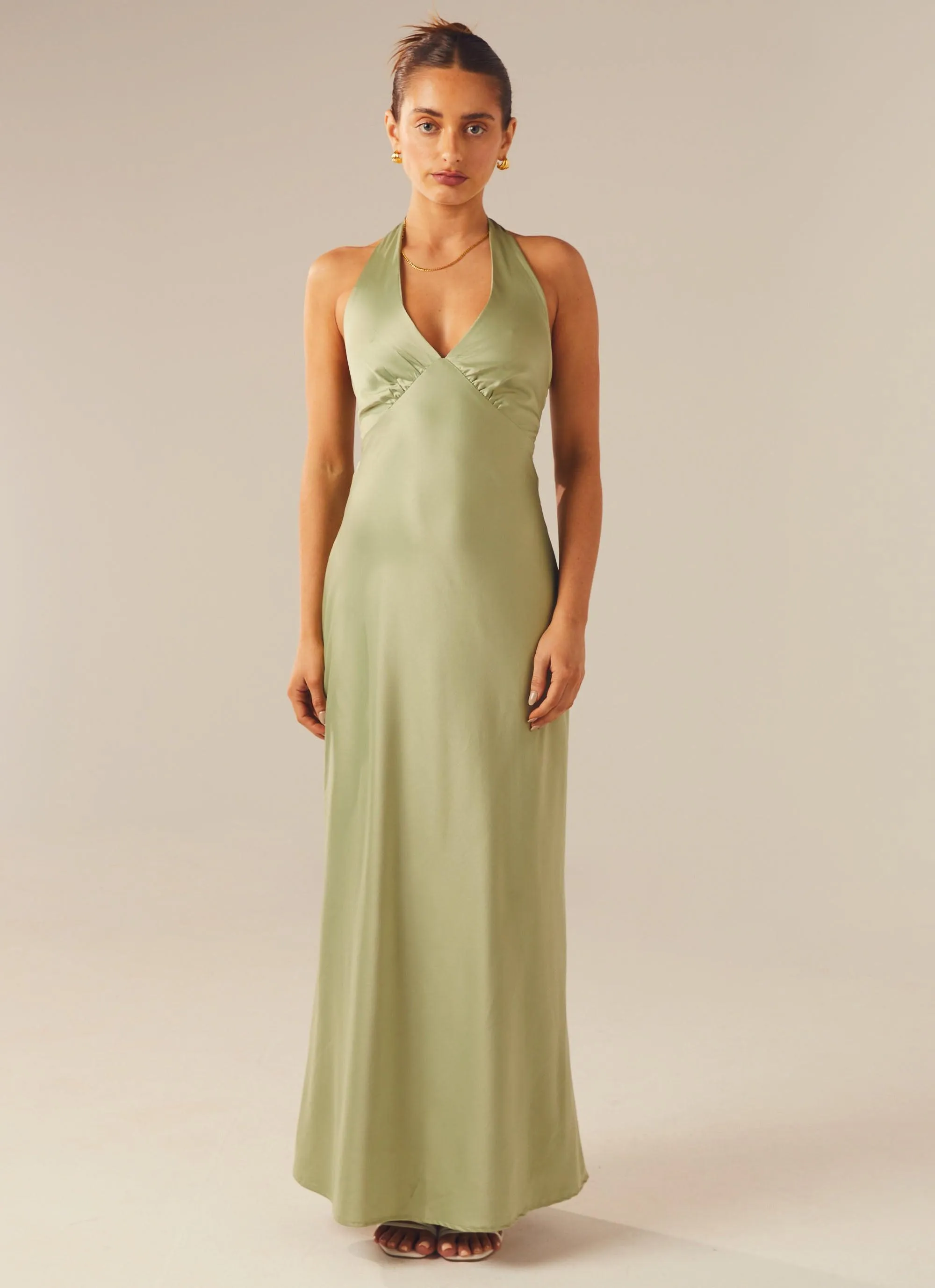 Heavy Hearted Satin Maxi Dress - Sage Casual Look
