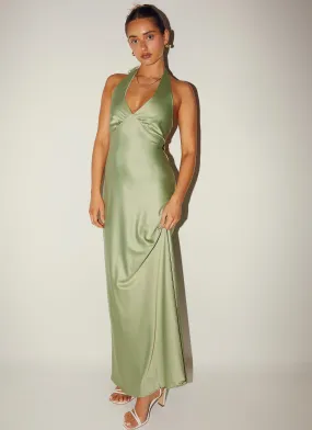 Fit Vibe Travel Friendly Heavy Hearted Satin Maxi Dress - Sage