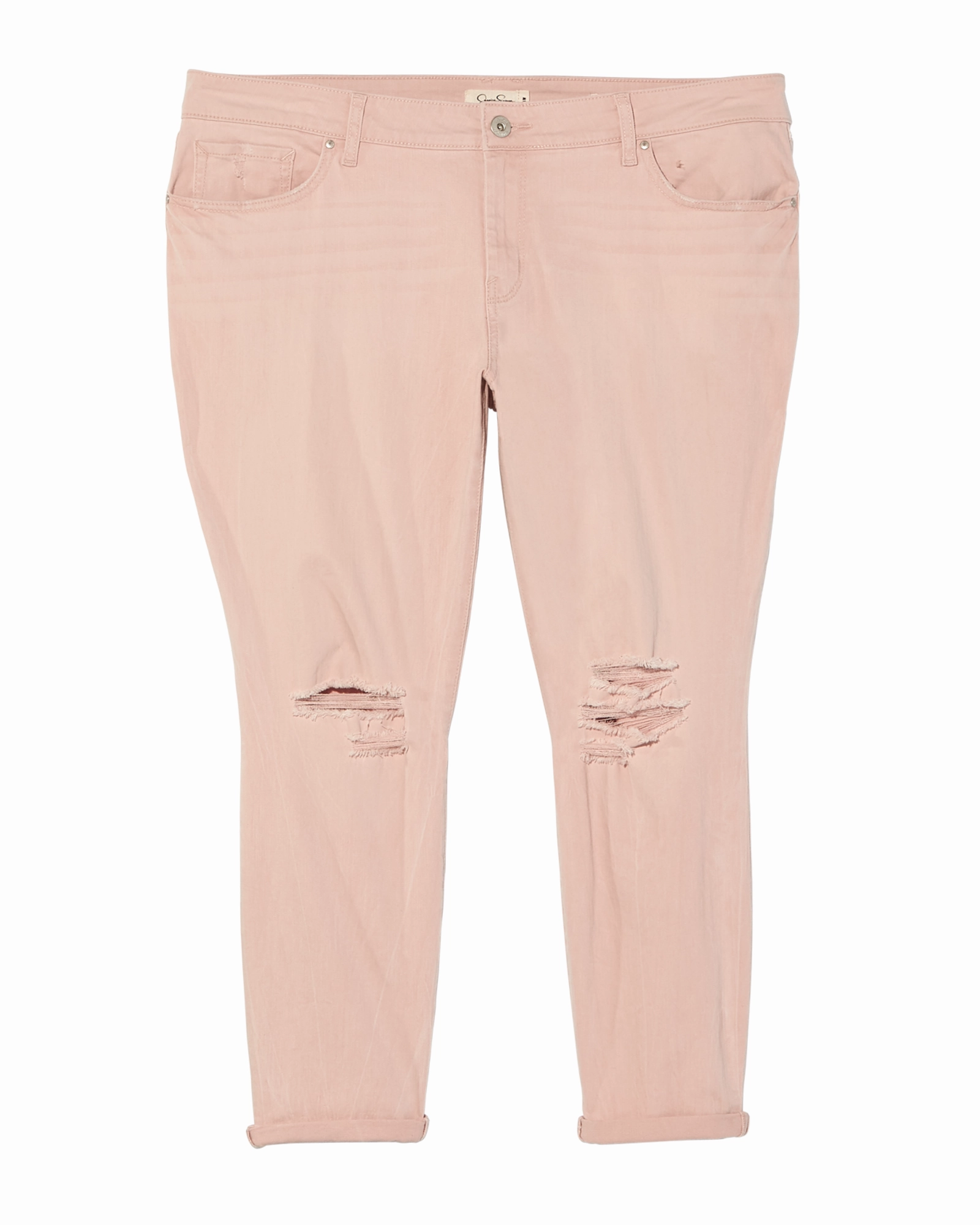 All Size Fit Luxury Textured Athlete Fit Naomi Rolled Color Skinny Jean | Mauve