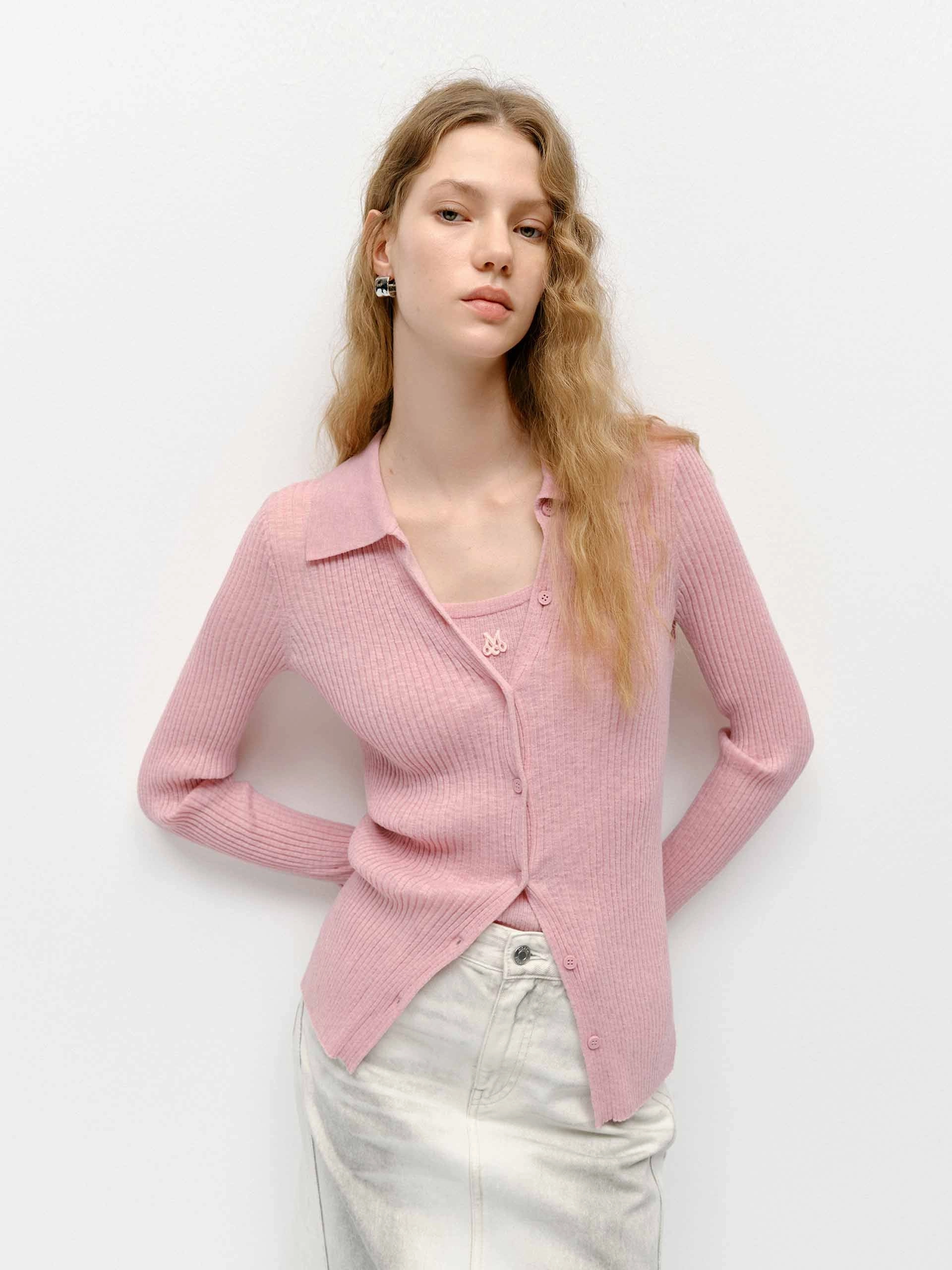 Polo Collar Knit Cardigan Modern Basic