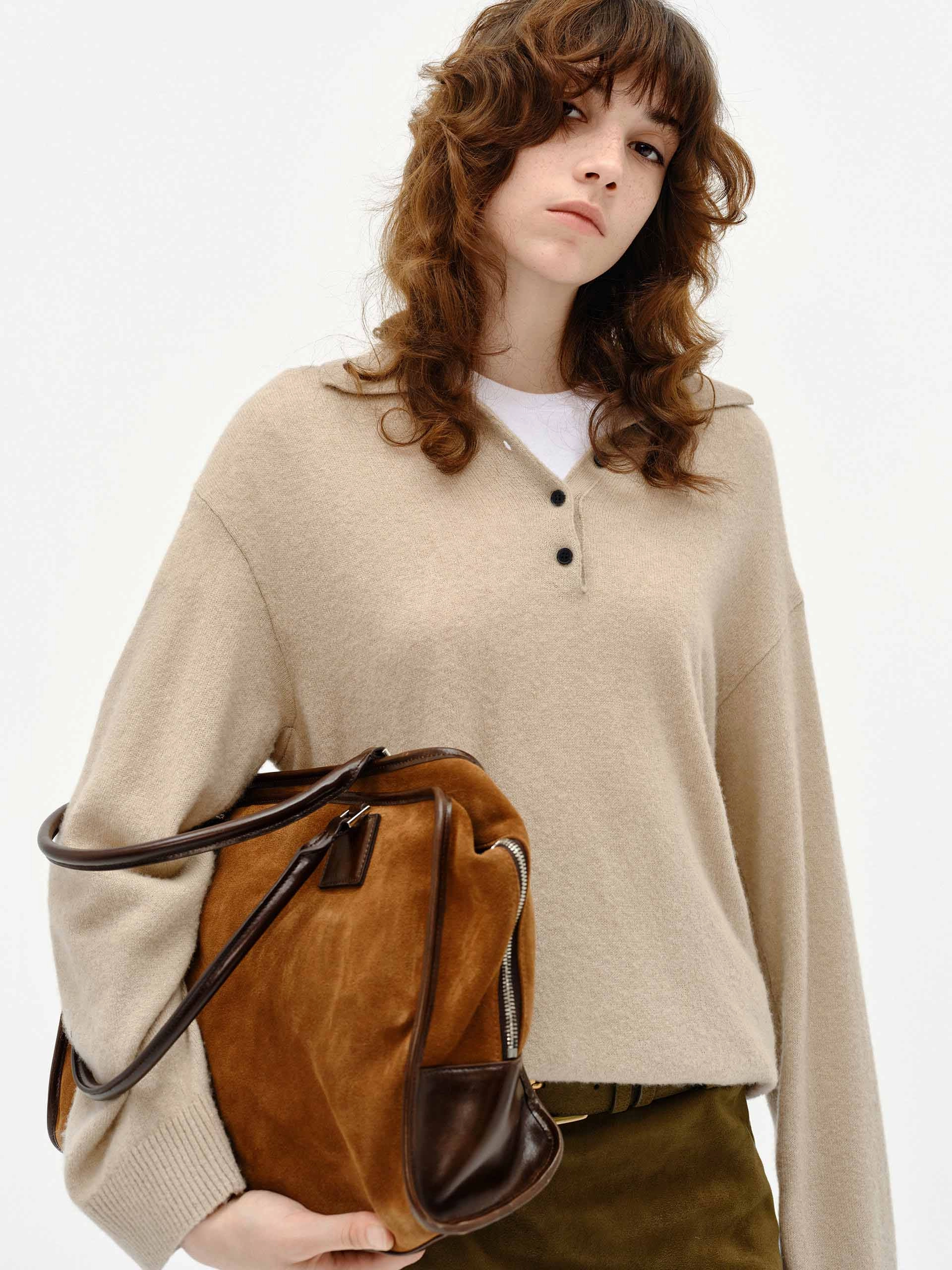 Polo Collar Loose Sweater LowImpact Knitting EcoConscious Manufacturing