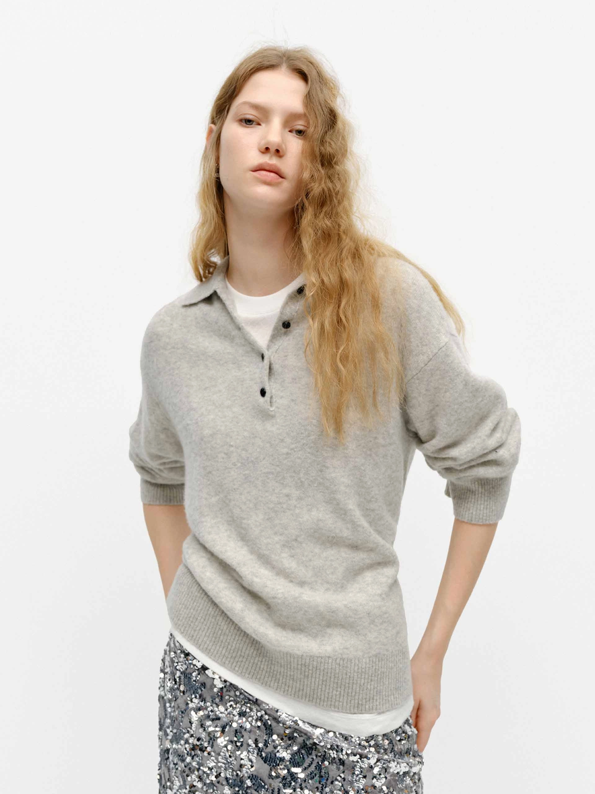 Office Comforted Polo Collar Loose Sweater