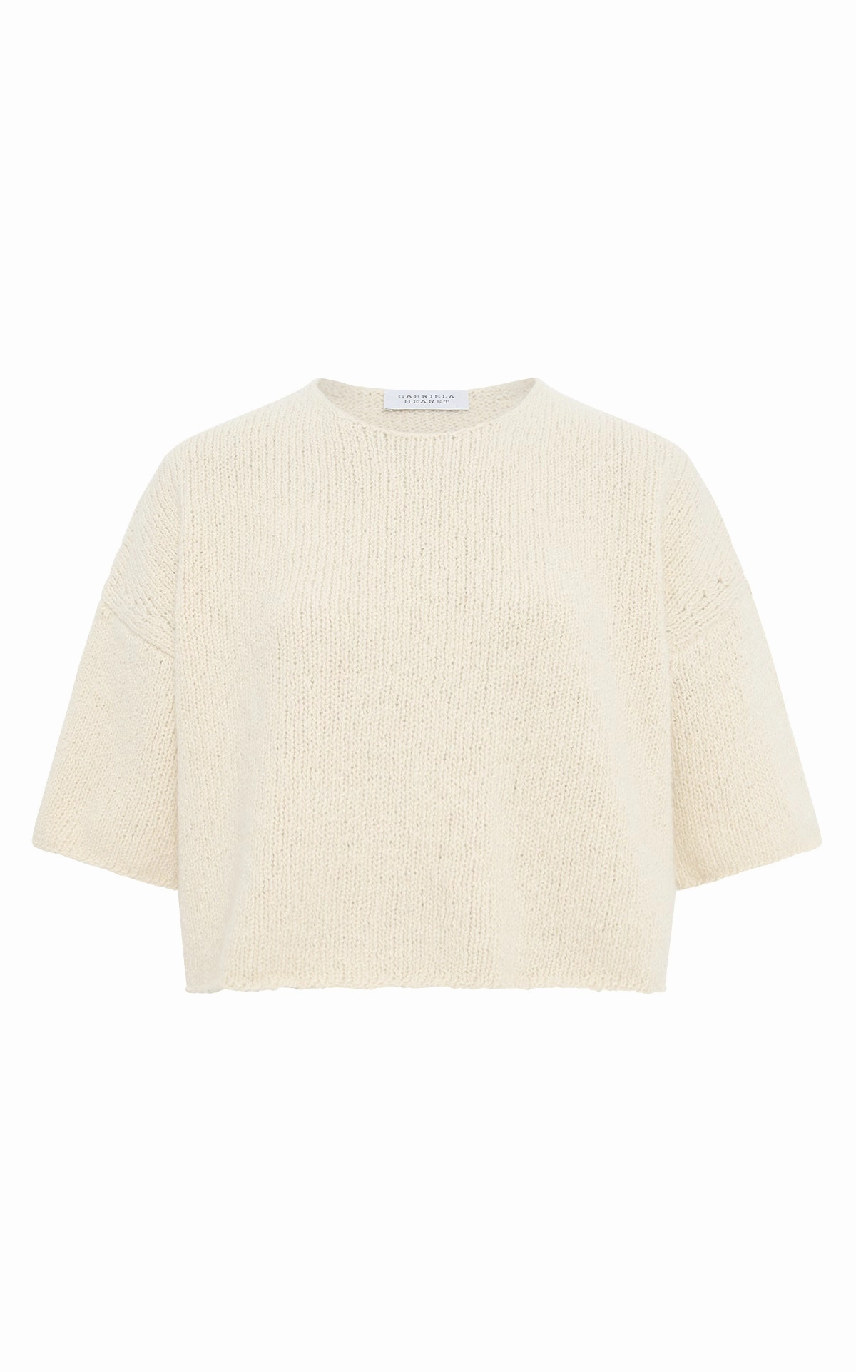 Pomona Cropped Knit T-Shirt in Ivory Cashmere EcoFriendly Dyeing