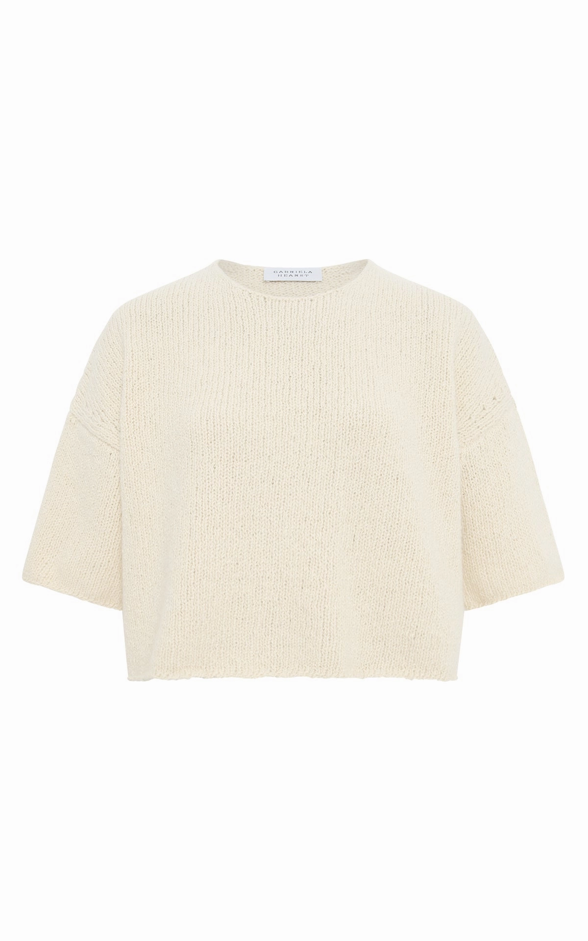 Fall Walk Breathable Knit Fabric Pomona Cropped Knit T-Shirt in Ivory Cashmere
