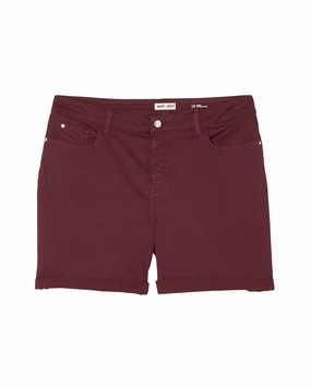 Textured Vibrant Lightweight Denim Blend Poplar Boyfriend Short | Burgundy