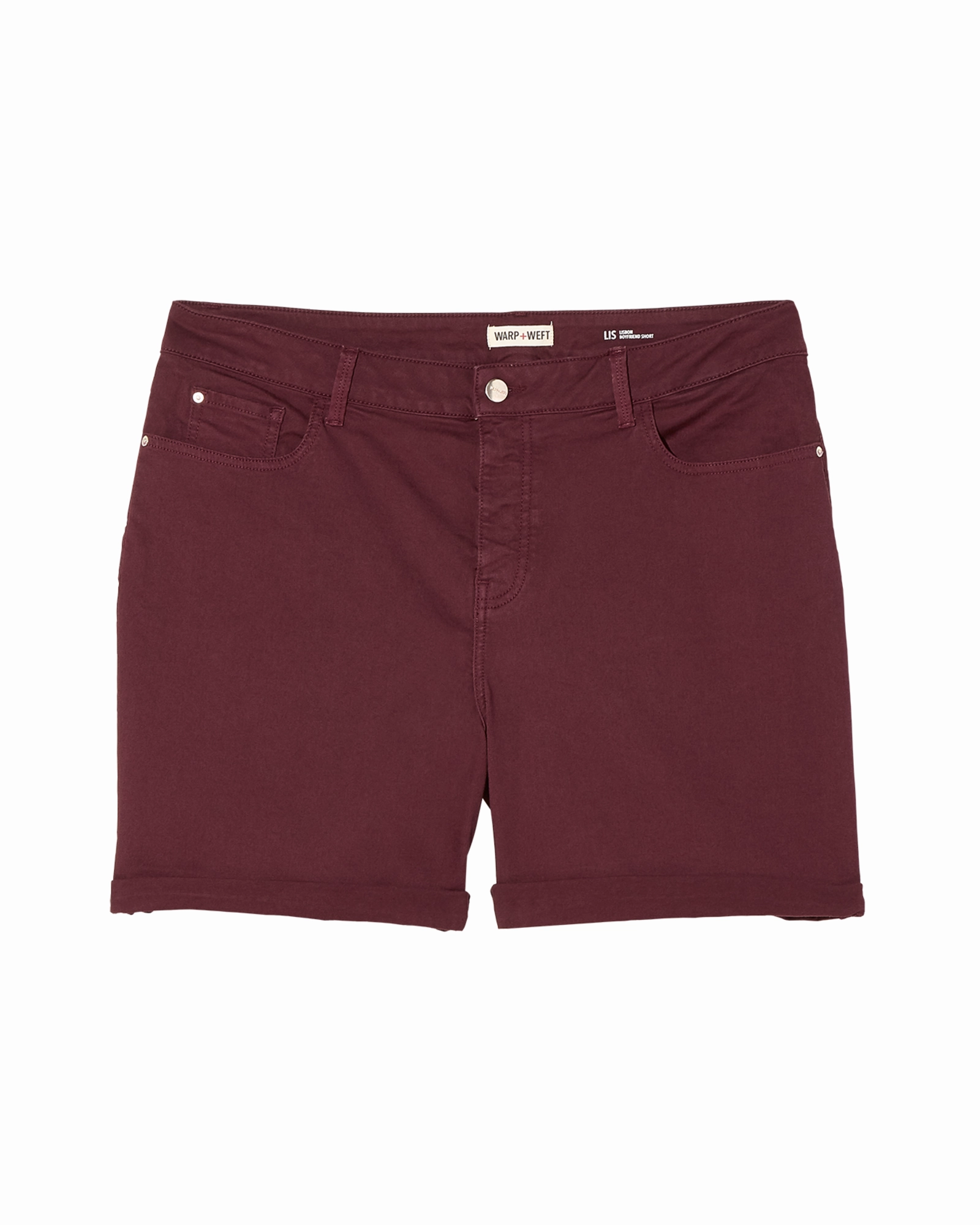Textured Vibrant Lightweight Denim Blend Poplar Boyfriend Short | Burgundy