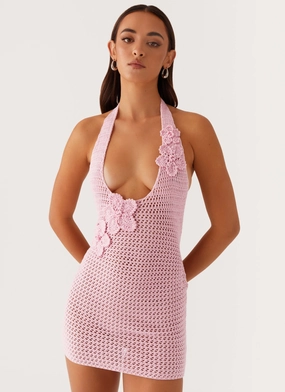 Luciana Crochet Halterneck Mini Dress - Pink Neutral Layer Simplistic Mood