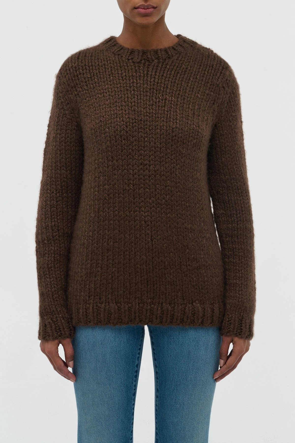 Poros Knit Sweater in Chocolate Cashmere Workday Fit Breathable Knit Fabric