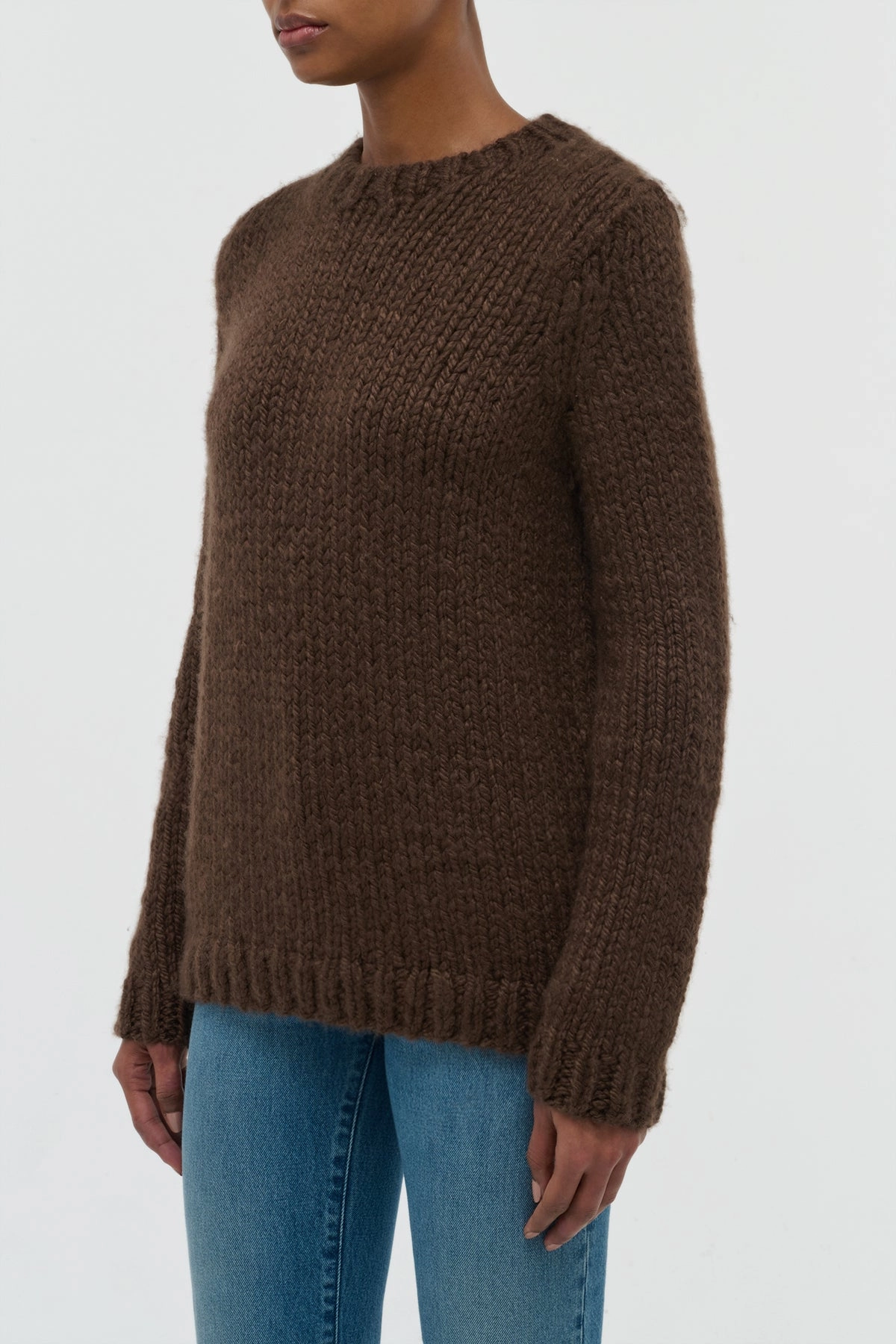 Poros Knit Sweater in Chocolate Cashmere Layered Knit Design Seasonal Casual Look