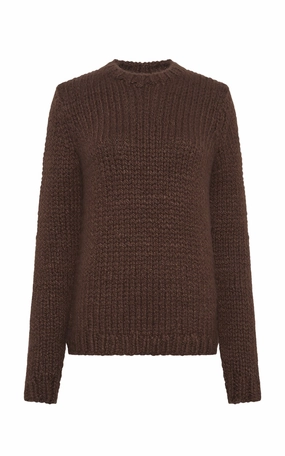 Breathable Material Poros Knit Sweater in Chocolate Cashmere