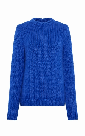 Ribbed collar Sleek Surface Poros Knit Sweater in Cobalt Cashmere