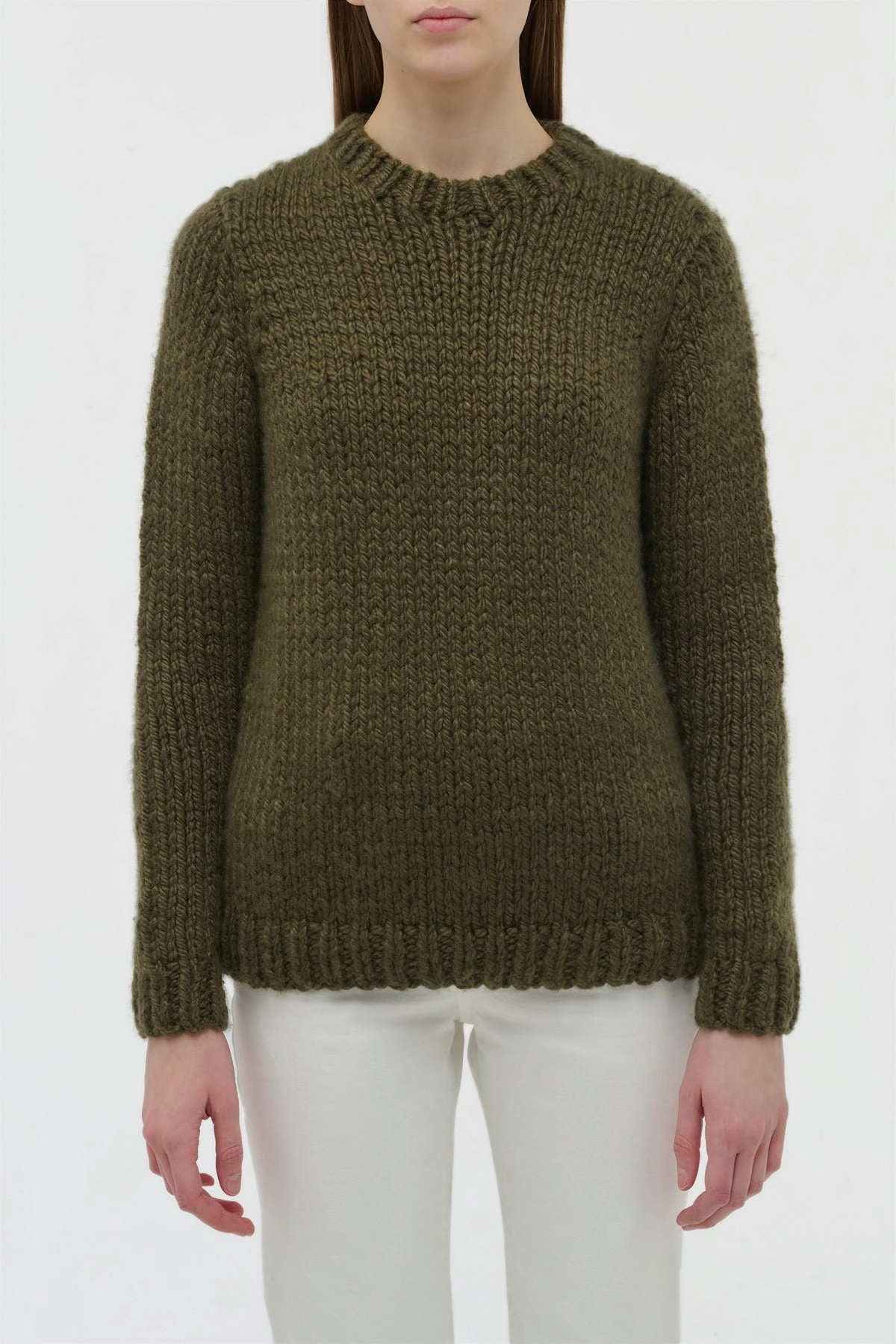 Non Chlorine Bleach Safe Go-To Look Poros Knit Sweater in Olive Cashmere
