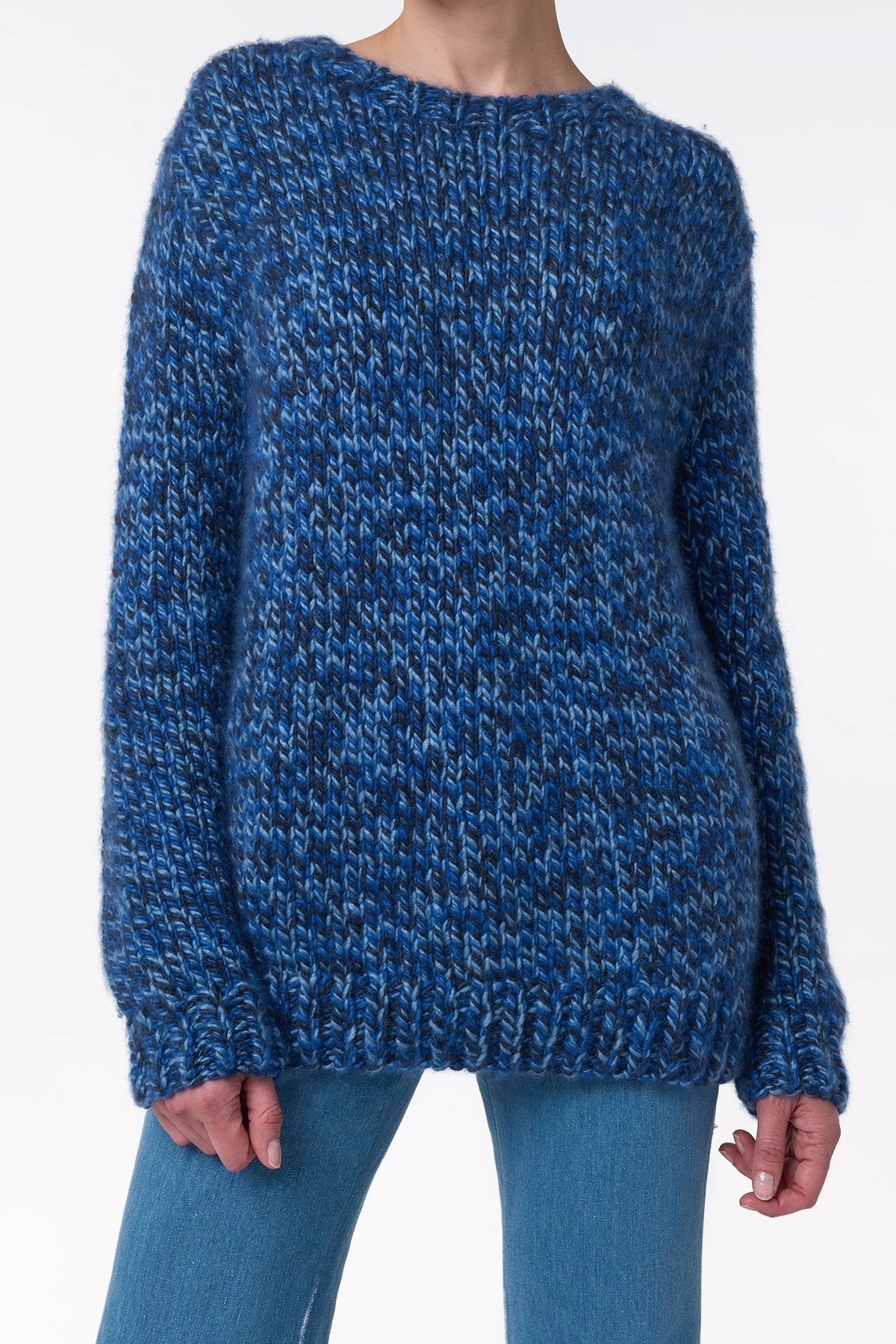 Versatile Layer Daywear Fit Poros Knit Sweater in Sky, Cobalt & Dark Navy Cashmere