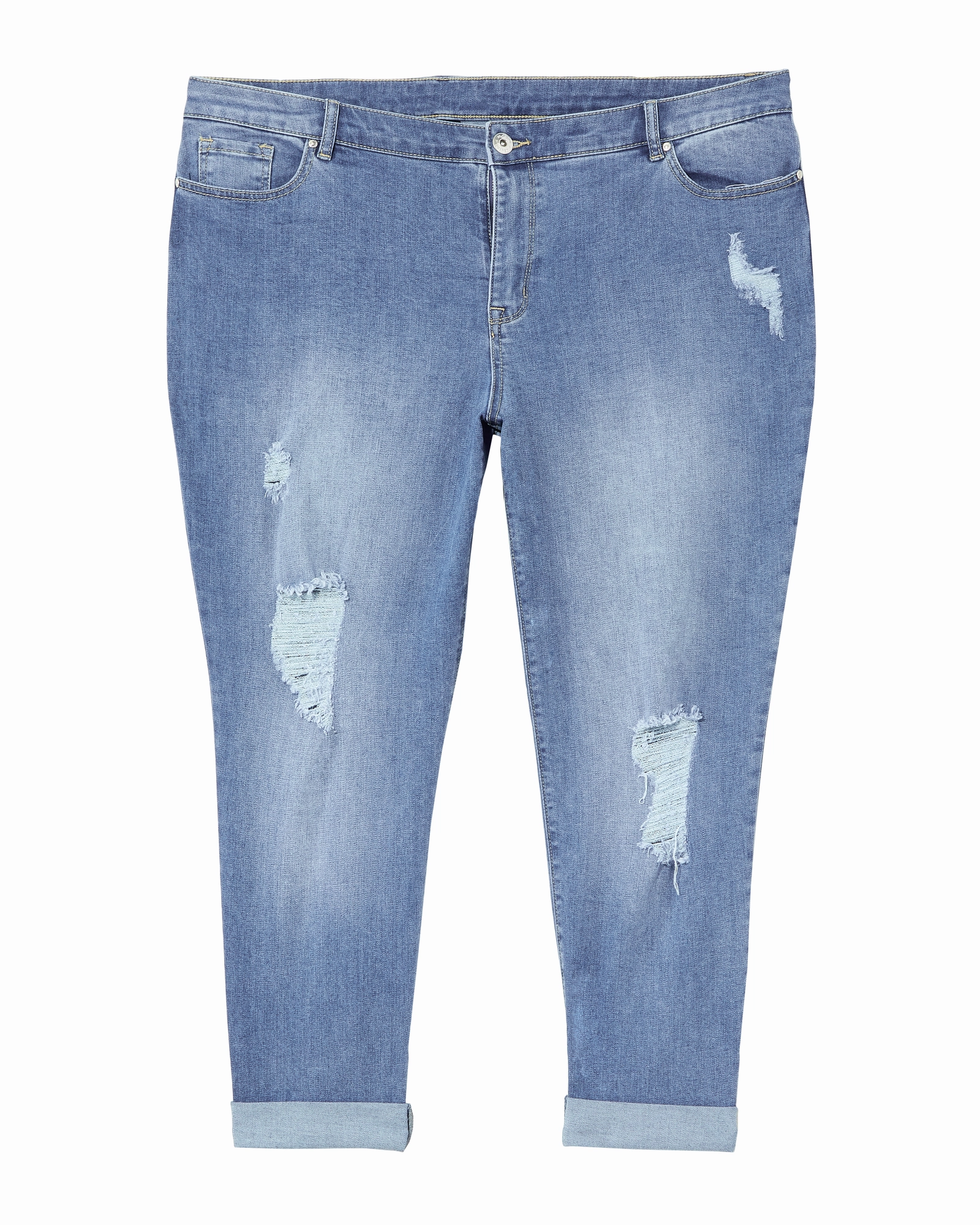 Oceana Rolled Hem Boyfriend with Destruction | Medium Wash Party Look Urban Explorer