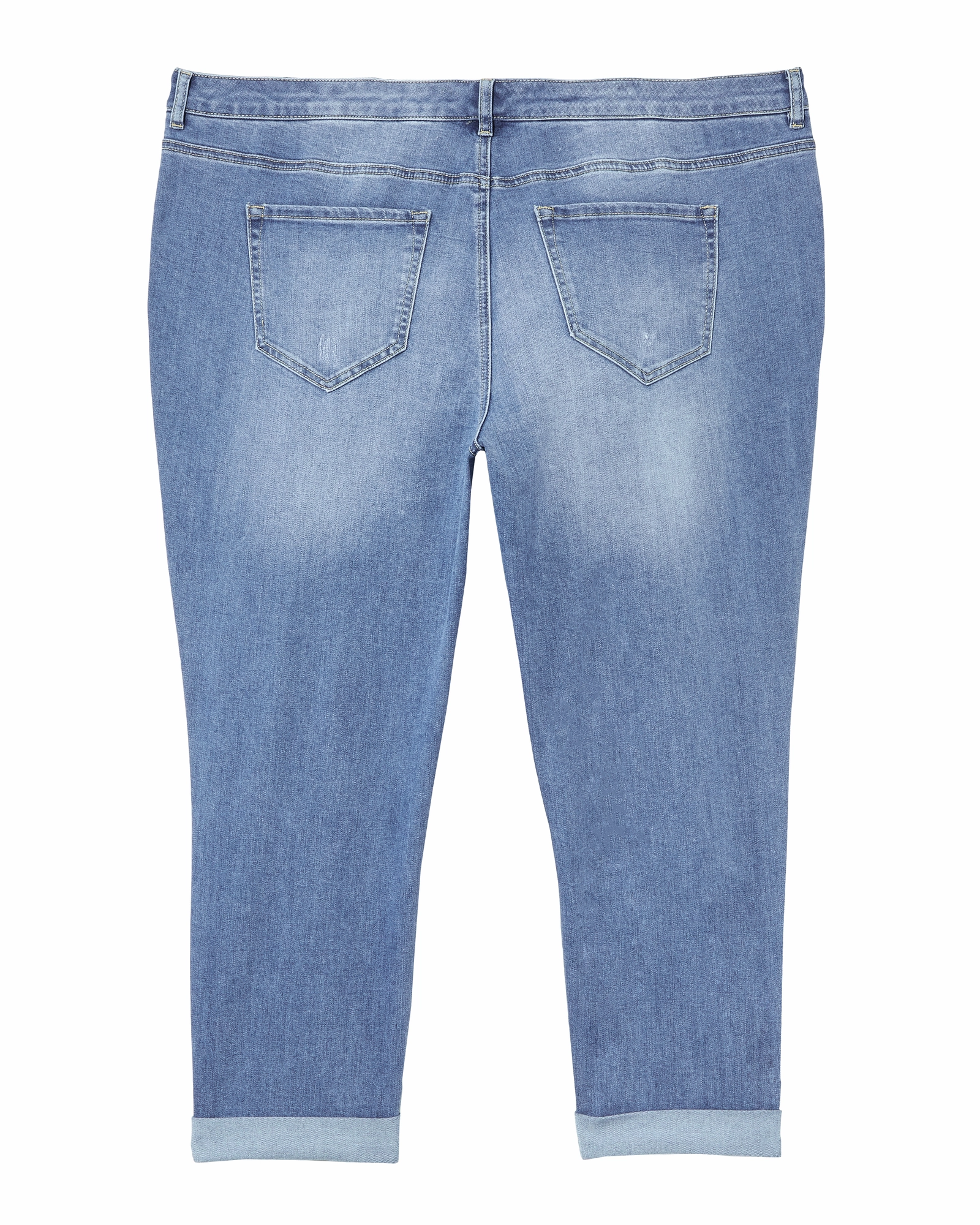 Fashionable Fit Oceana Rolled Hem Boyfriend with Destruction | Medium Wash