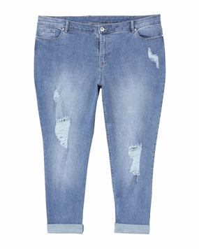 Oceana Rolled Hem Boyfriend with Destruction | Medium Wash Party Look Urban Explorer