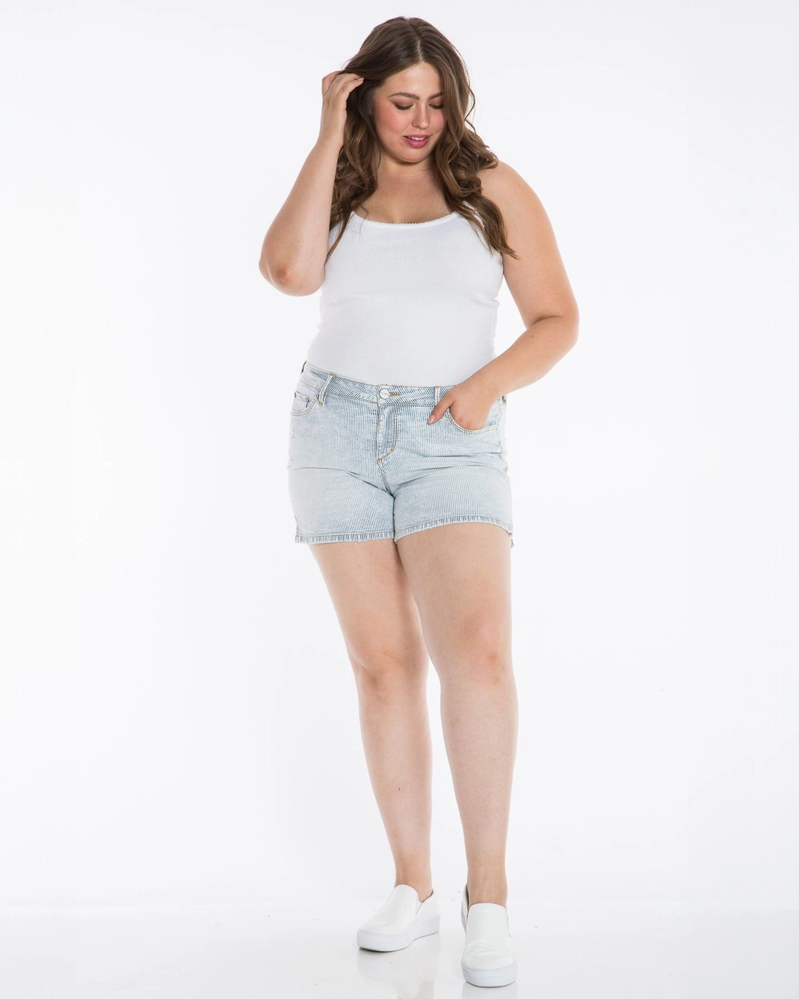 Holiday Vibes Work Ready Smooth Comfort Side Vent Shorts - Denim Stripes | DENIM STRIPES