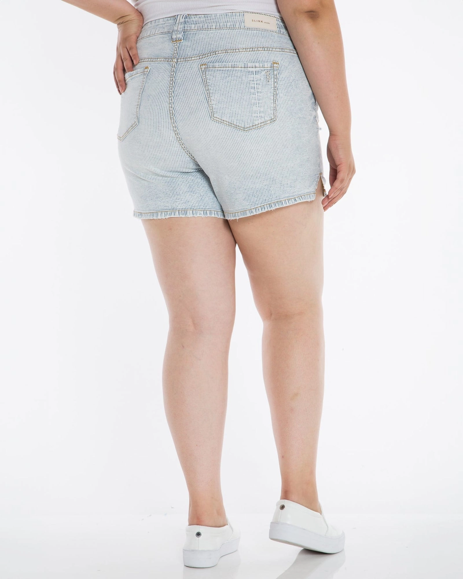 Travel Outfit Evening Stroll Minimalist Daily Wear Nature Lover Side Vent Shorts - Denim Stripes | DENIM STRIPES