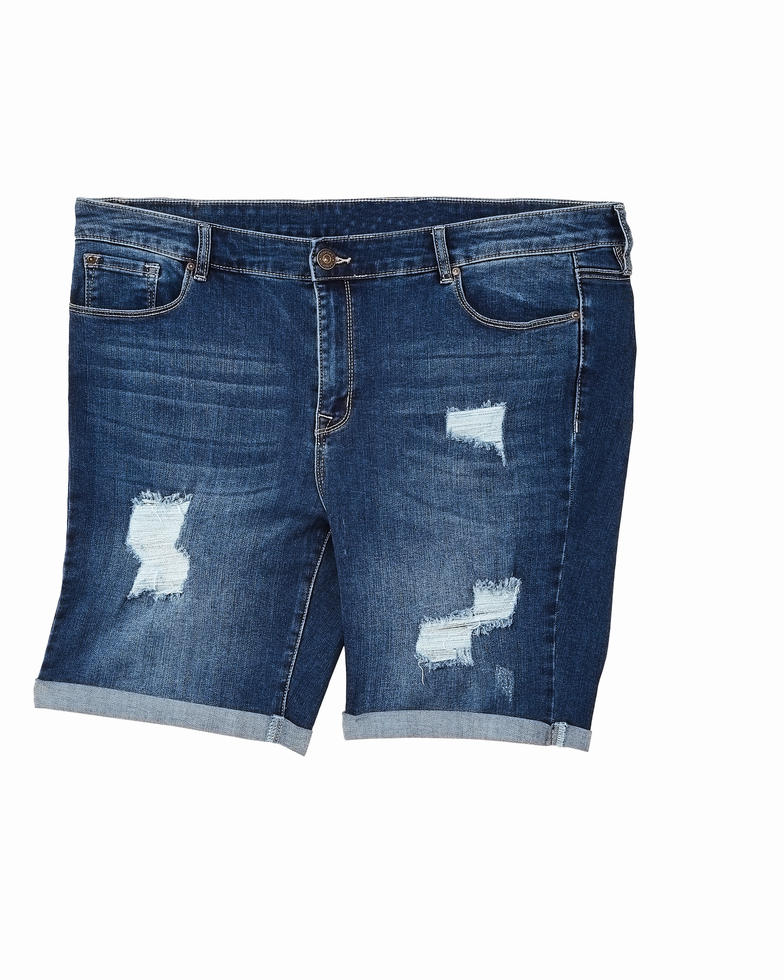 Easy Fashion Comfort waistband Dahl Distressed Bermuda Short | Dark Wash